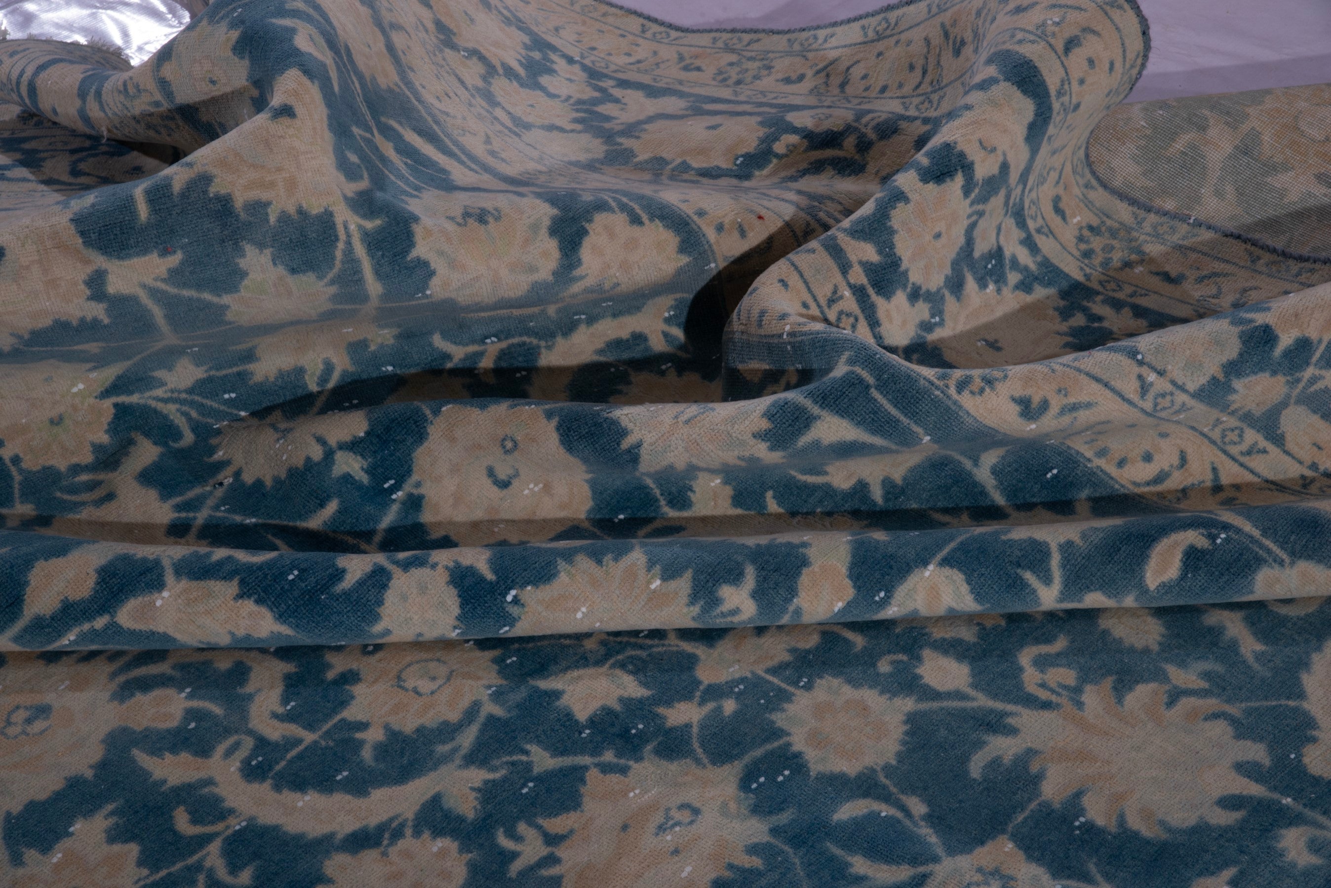 Persian Kashan oversized rug in navy and greige, view 15 of 19