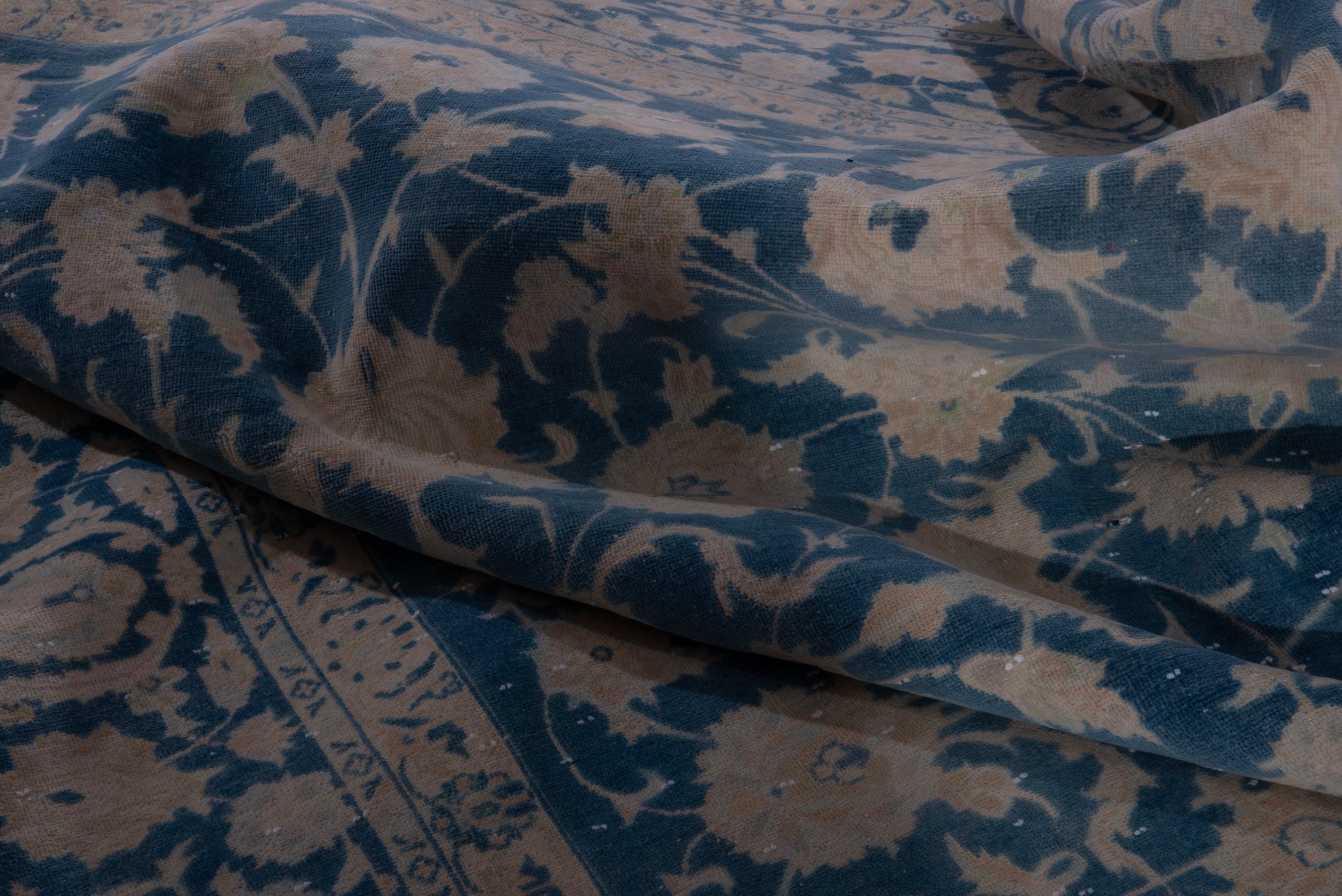 Persian Kashan oversized rug in navy and greige, view 16 of 19