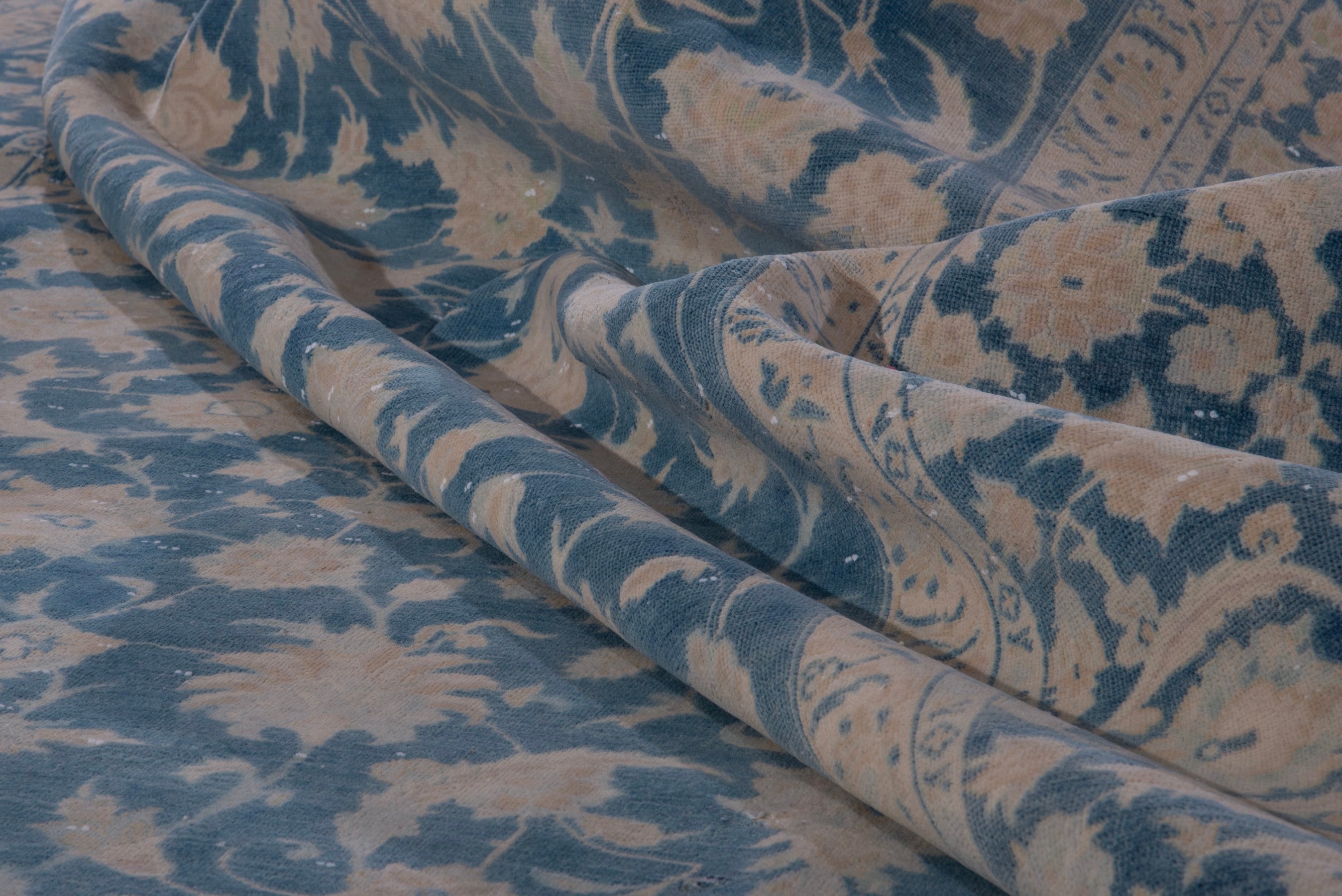 Persian Kashan oversized rug in navy and greige, view 17 of 19