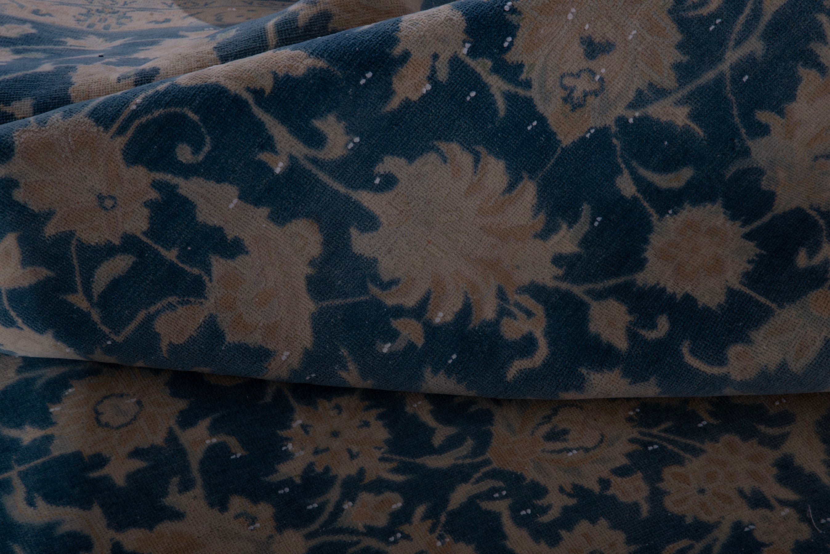 Persian Kashan oversized rug in navy and greige, view 18 of 19