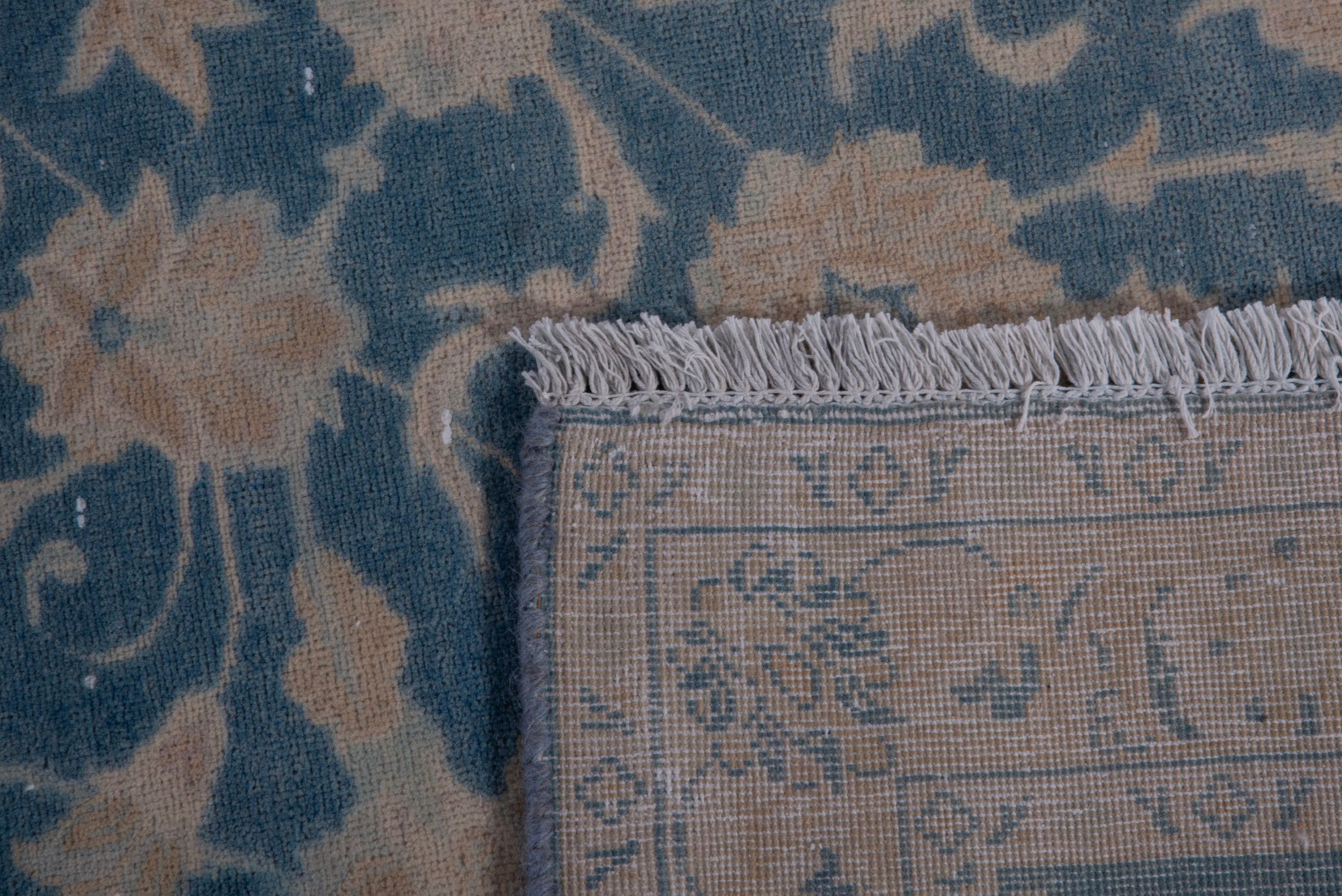 Persian Kashan oversized rug in navy and greige, view 19 of 19