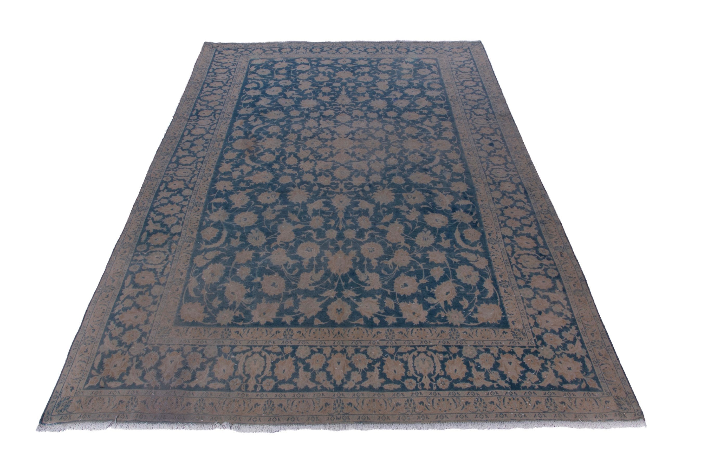 Persian Kashan oversized rug in navy and greige, view 2 of 19