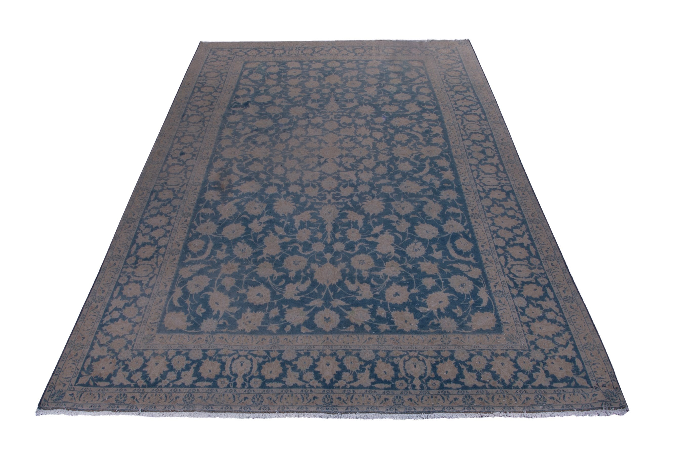 Persian Kashan oversized rug in navy and greige, view 3 of 19