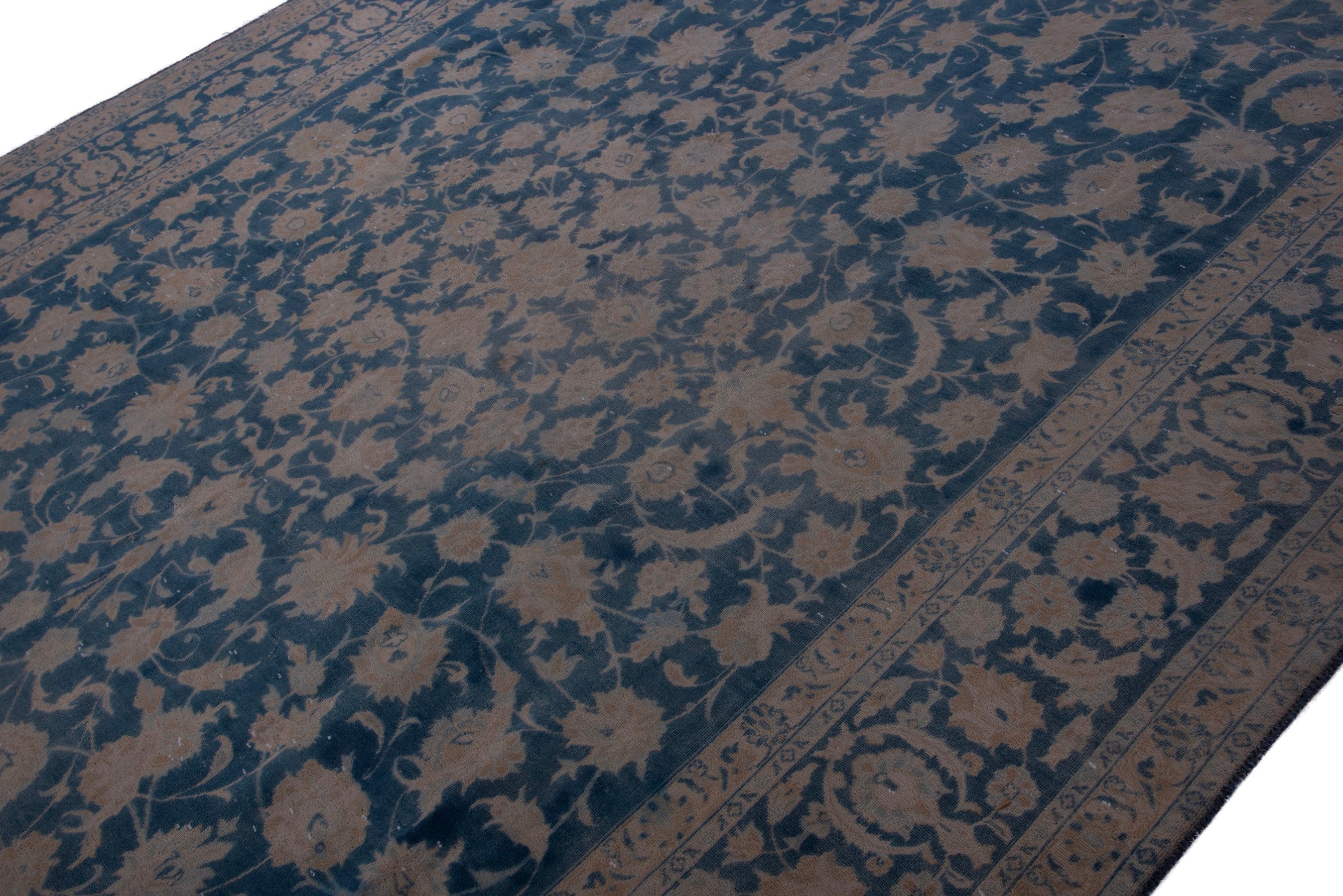 Persian Kashan oversized rug in navy and greige, view 6 of 19
