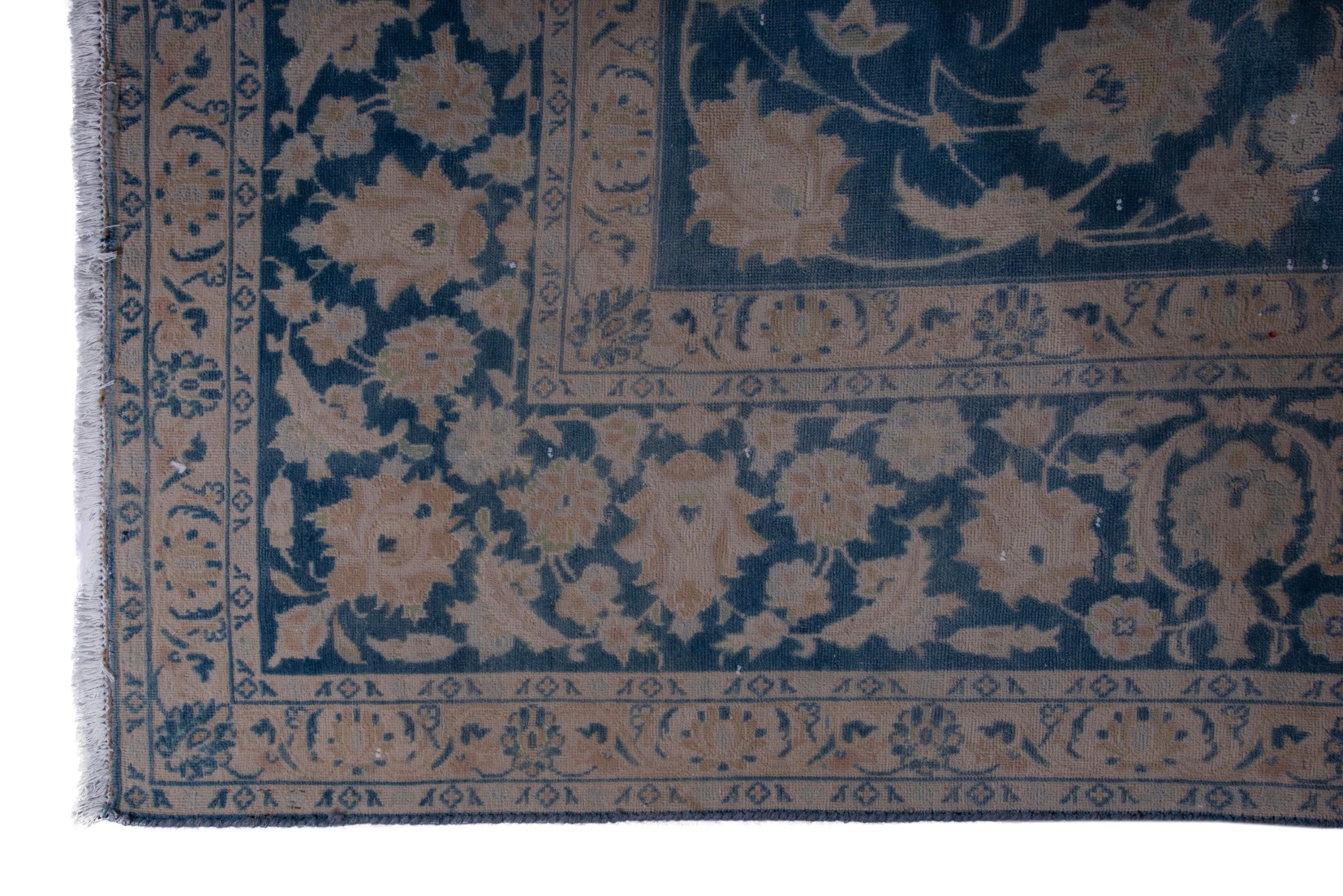Persian Kashan oversized rug in navy and greige, view 5 of 19