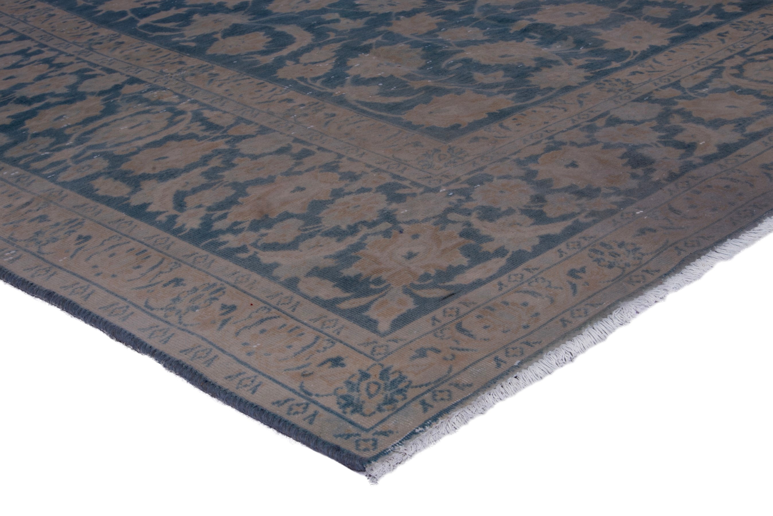 Persian Kashan oversized rug in navy and greige, view 4 of 19