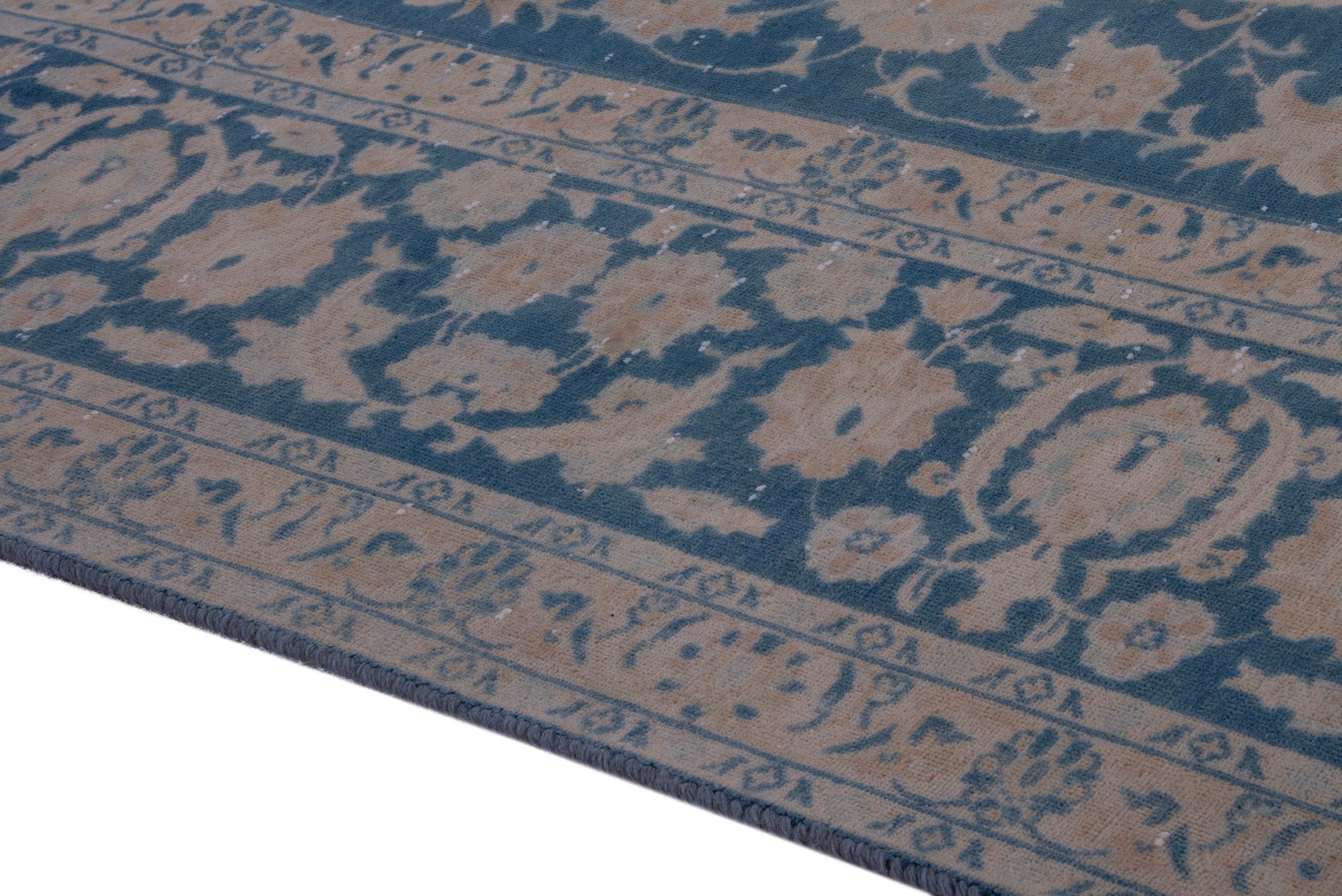 Persian Kashan oversized rug in navy and greige, view 8 of 19