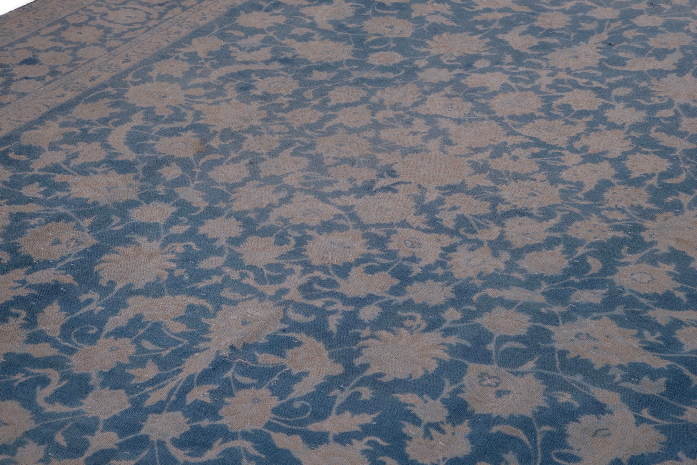 Persian Kashan oversized rug in navy and greige, view 9 of 19