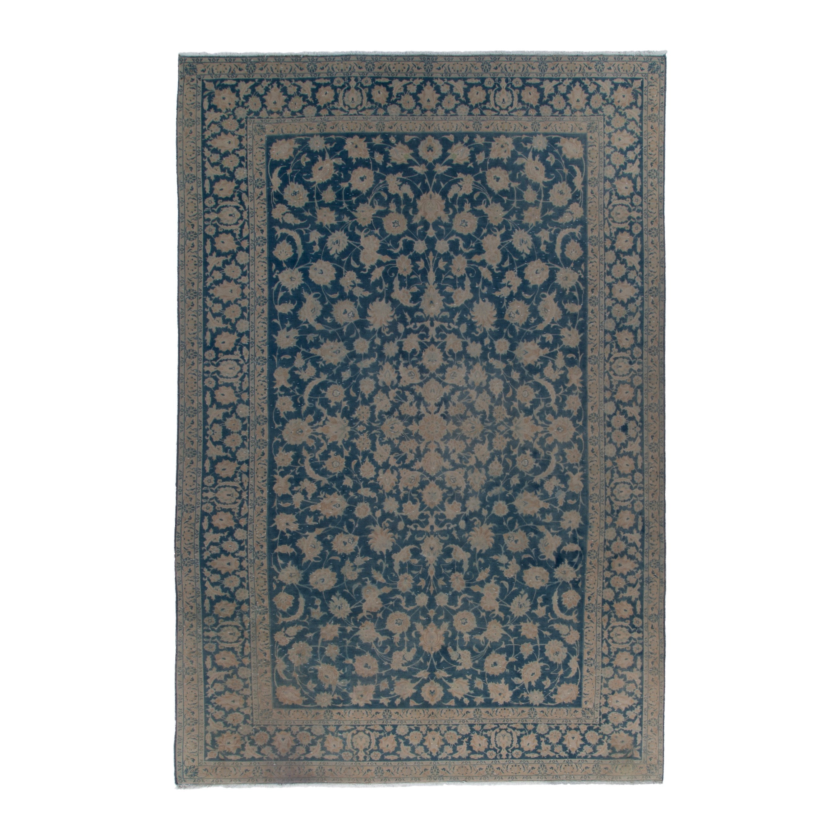 Persian Kashan oversized rug in navy and greige, 8'9" x 13'1"