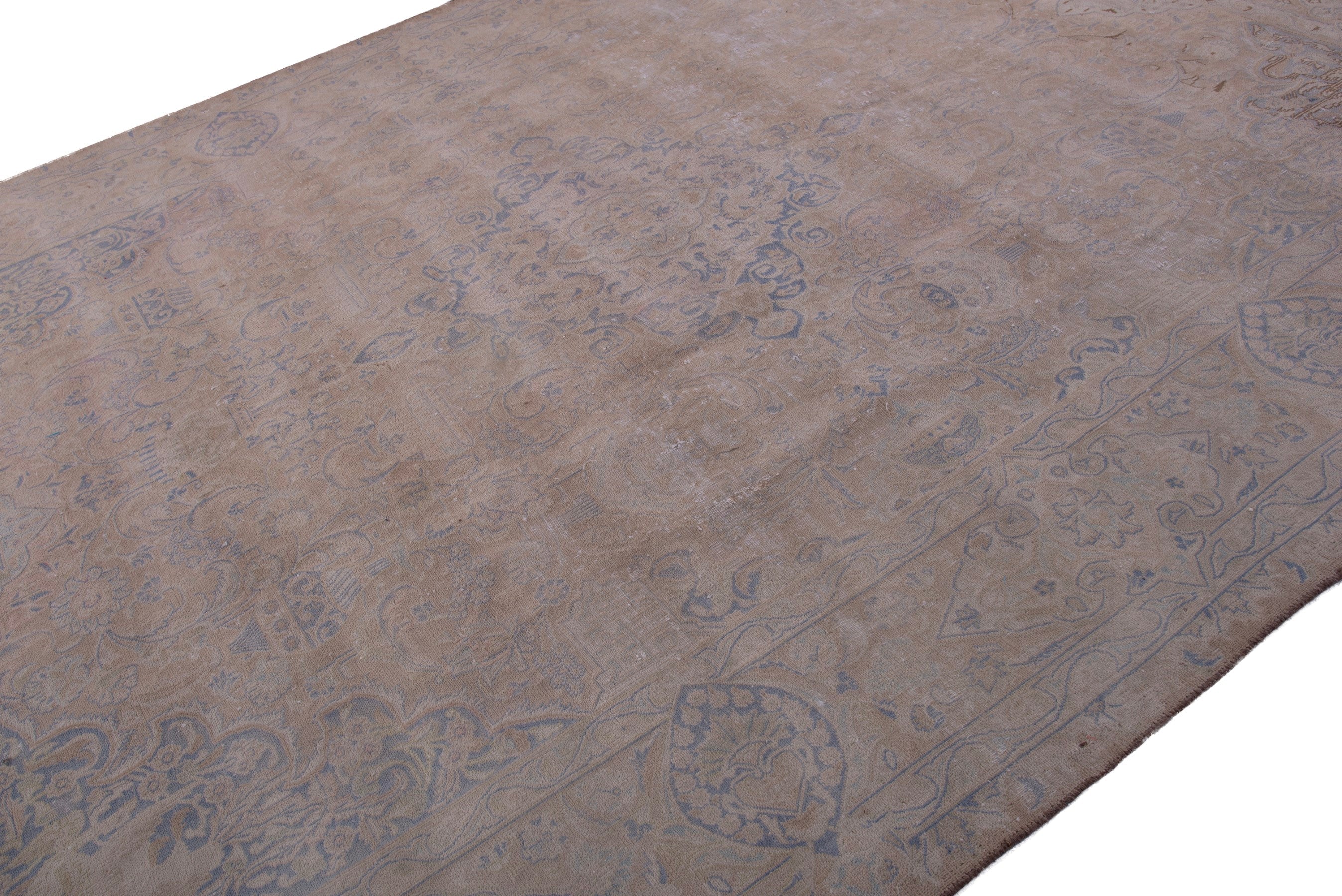 Persian Kashmar oversized rug in taupe and greige, view 6 of 22