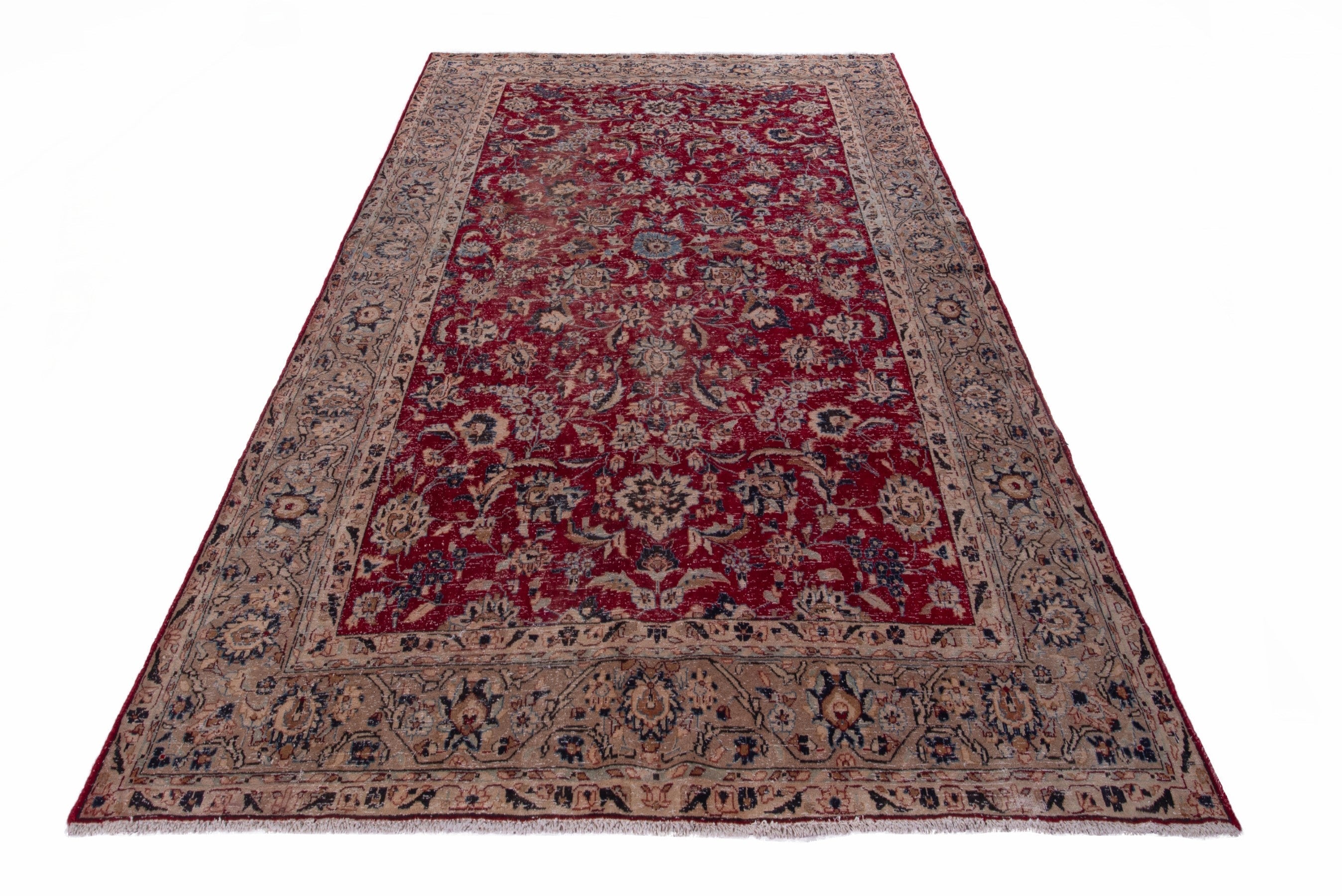 Persian Nain area rug in deep red and tan, view 2 of 19
