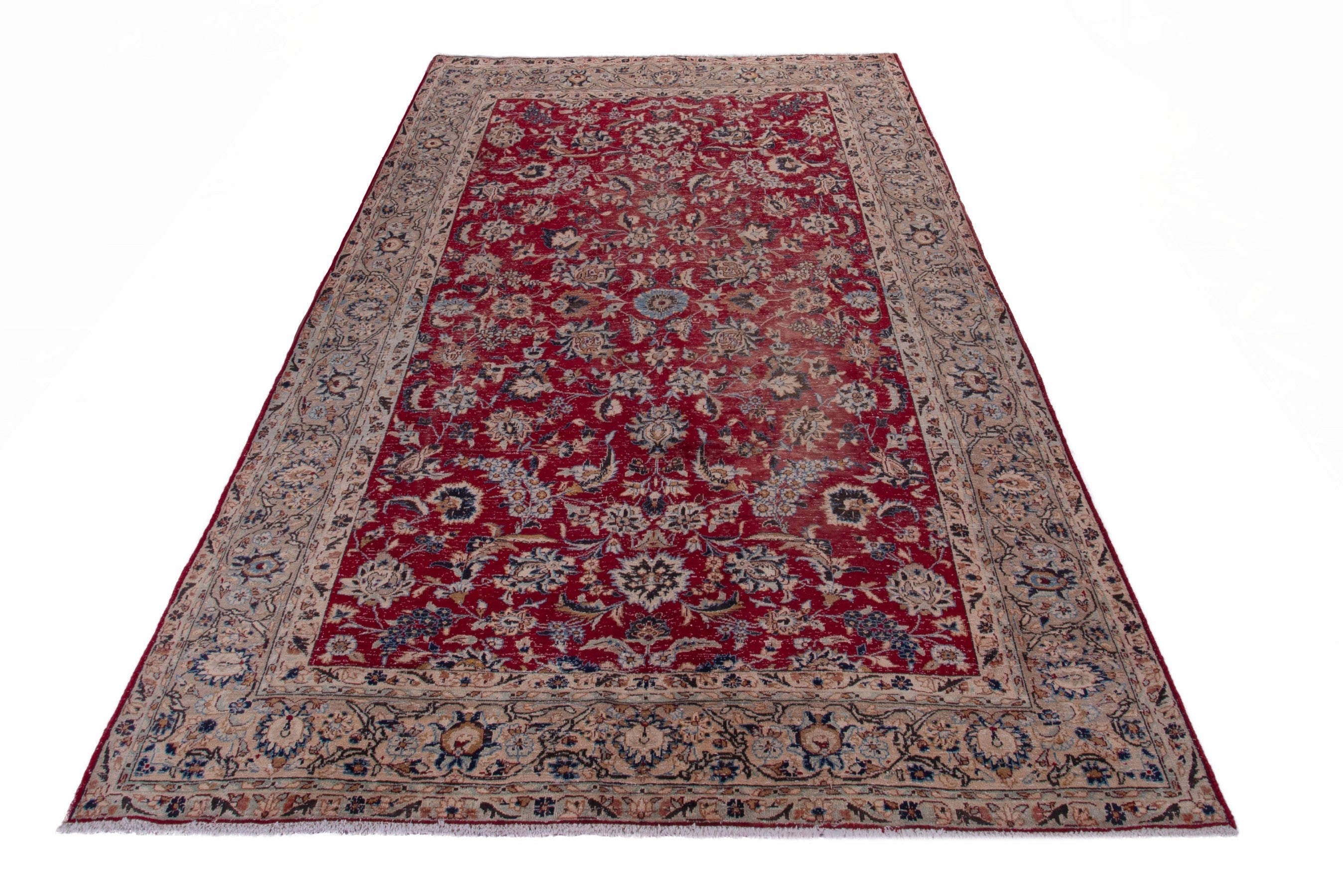 Persian Nain area rug in deep red and tan, view 3 of 19