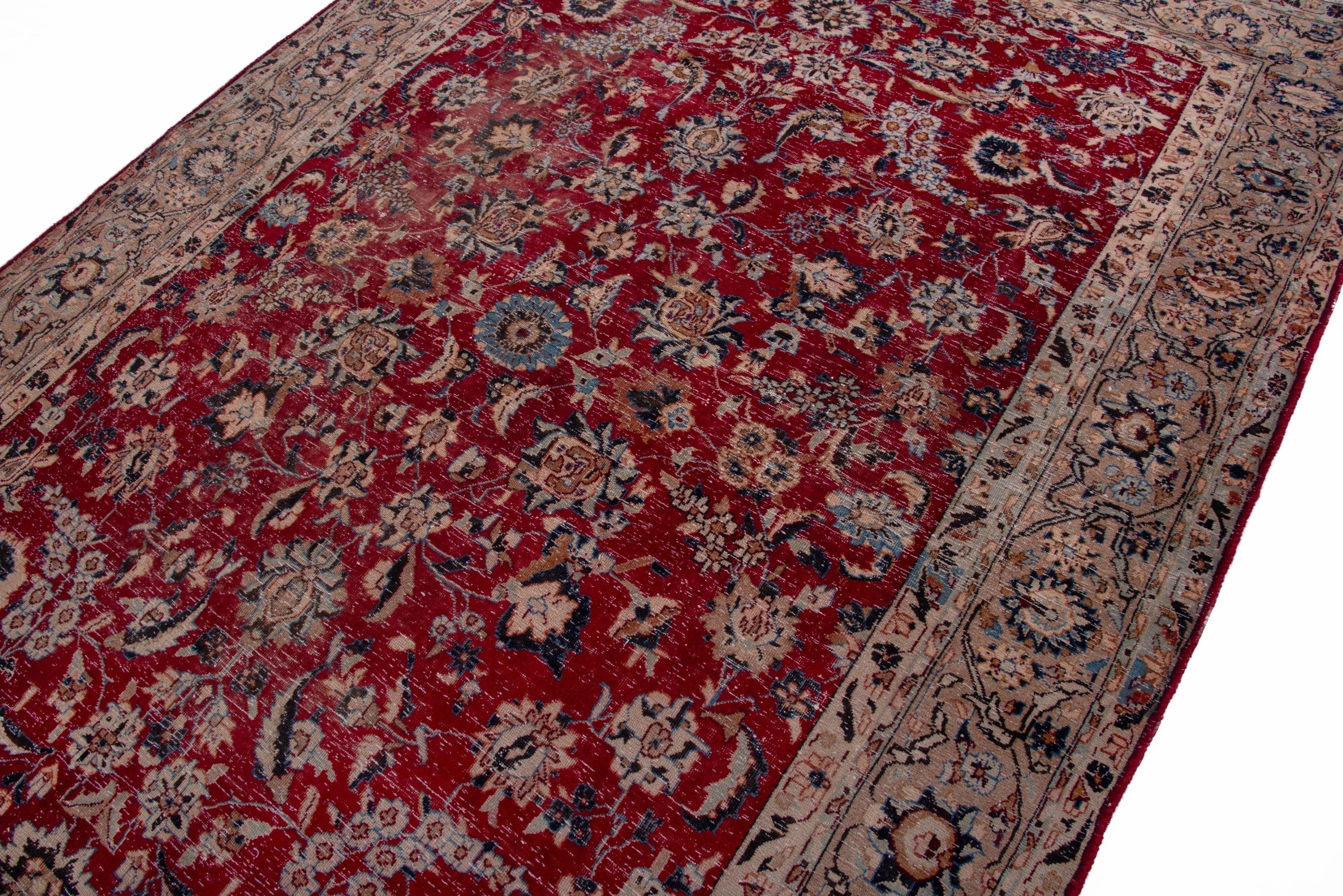 Persian Nain area rug in deep red and tan, view 6 of 19