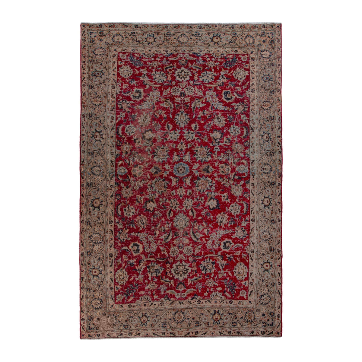 Persian Nain area rug in deep red and tan, 6'8" x 10'4"