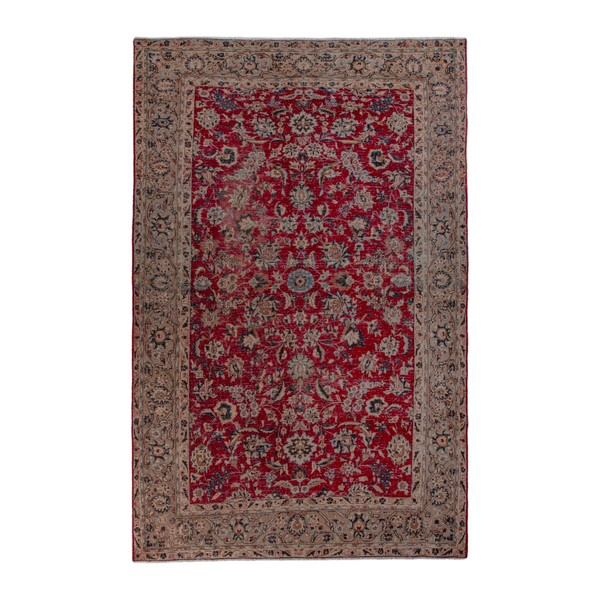 Persian Nain area rug in deep red and tan, 6'8" x 10'4"