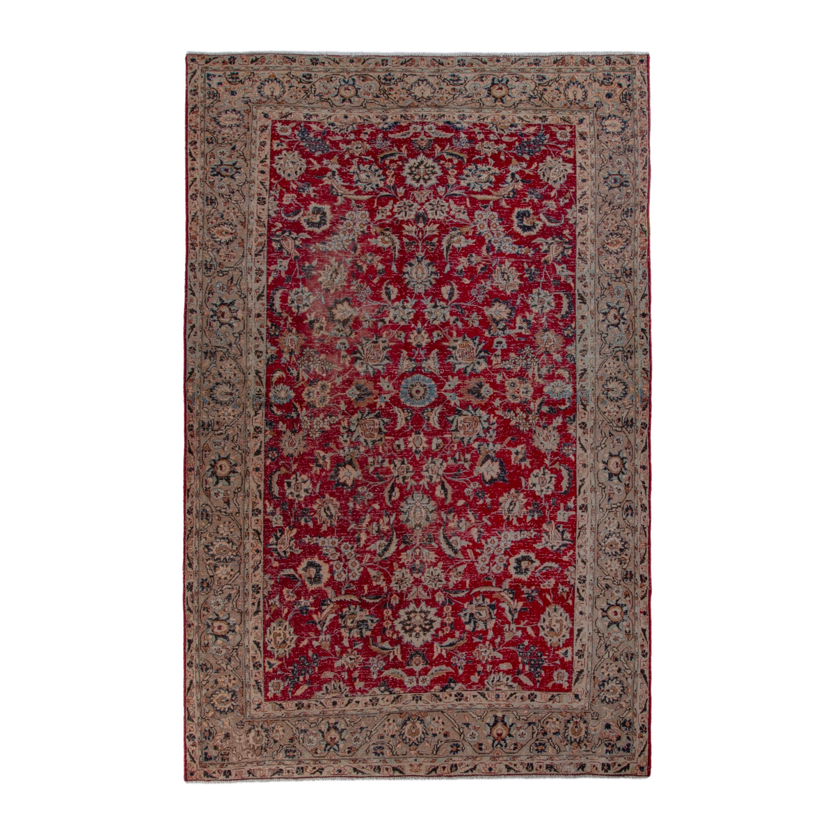 Persian Nain area rug in deep red and tan, 6'8" x 10'4"
