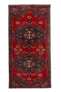 Turkish Anatolian area rug in deep red and navy, view 2 of 19