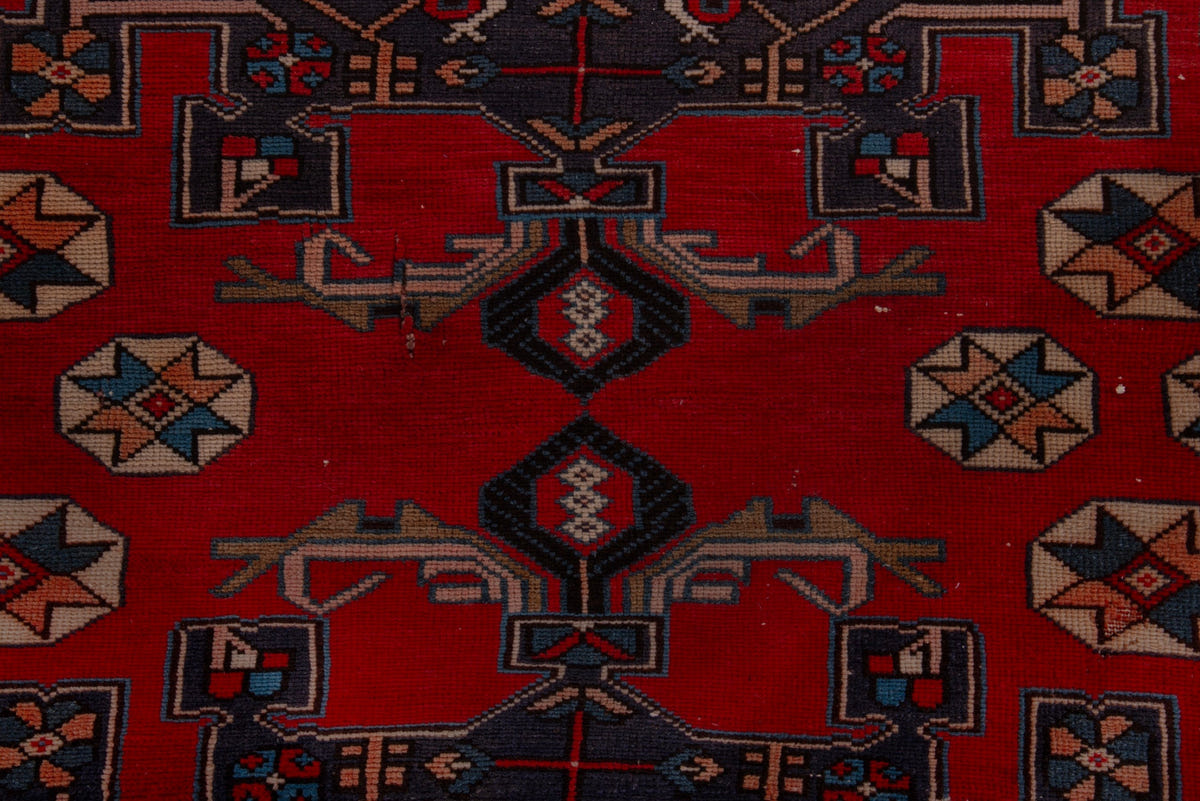 Turkish Anatolian area rug in deep red and navy, view 3 of 19
