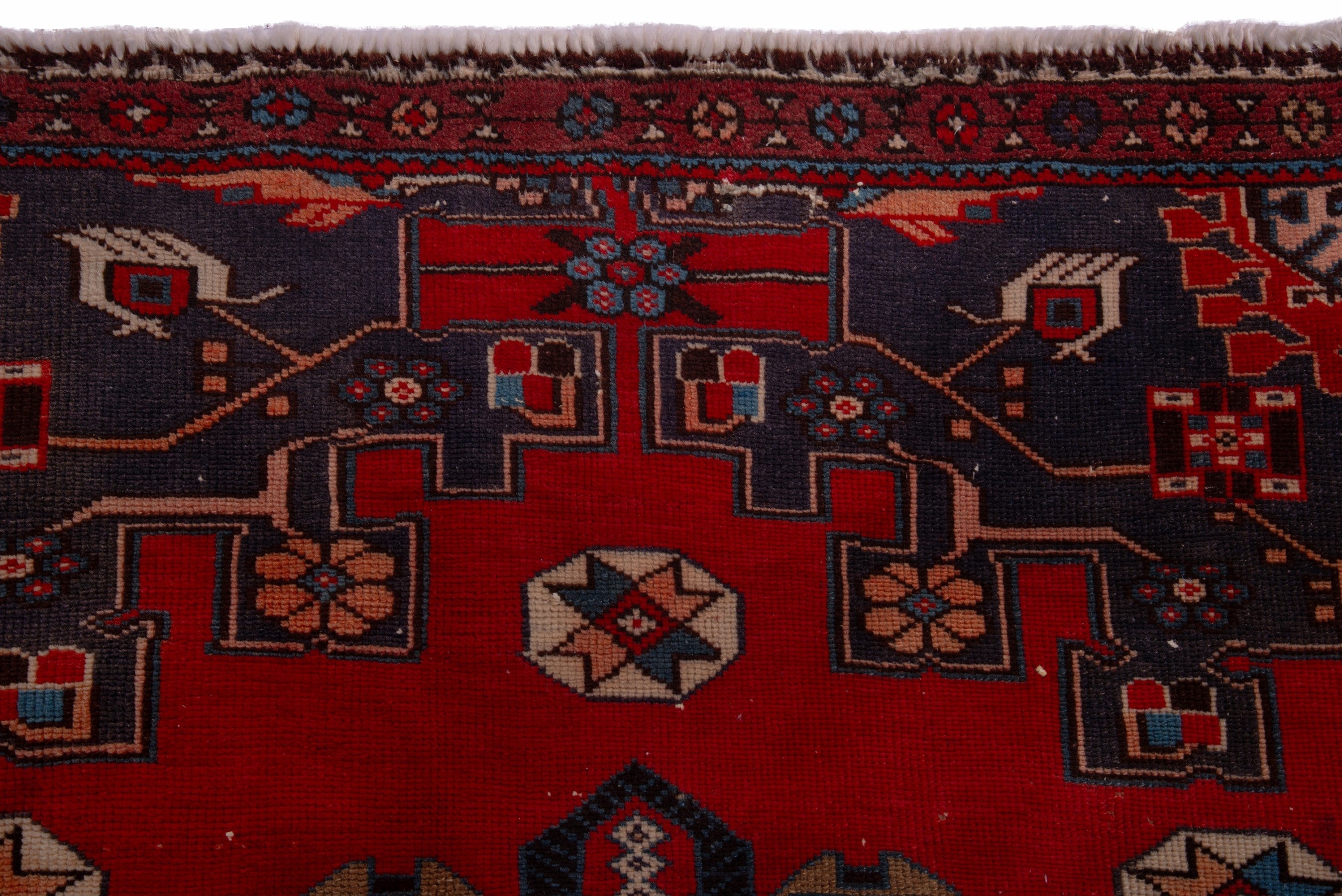 Persian area rug in deep red and navy, view 11 of 18