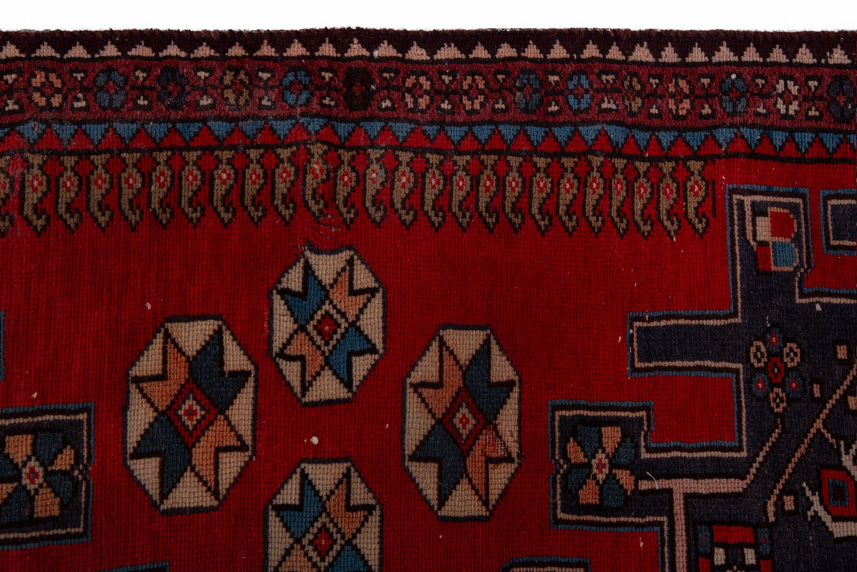 Turkish Anatolian area rug in deep red and navy, view 5 of 19