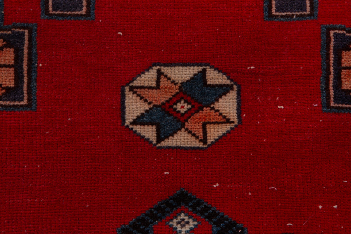 Turkish Anatolian area rug in deep red and navy, view 6 of 19
