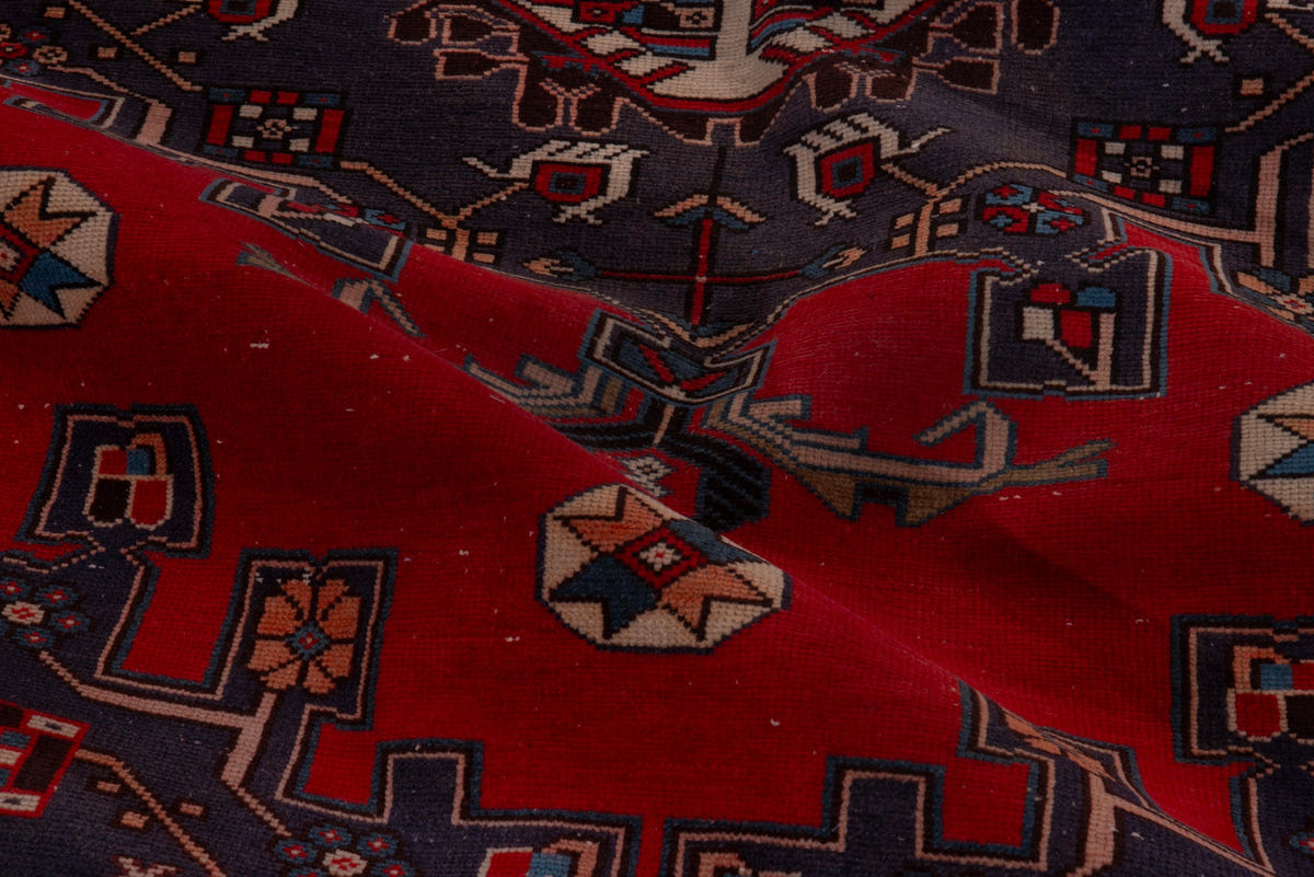 Turkish Anatolian area rug in deep red and navy, view 7 of 19
