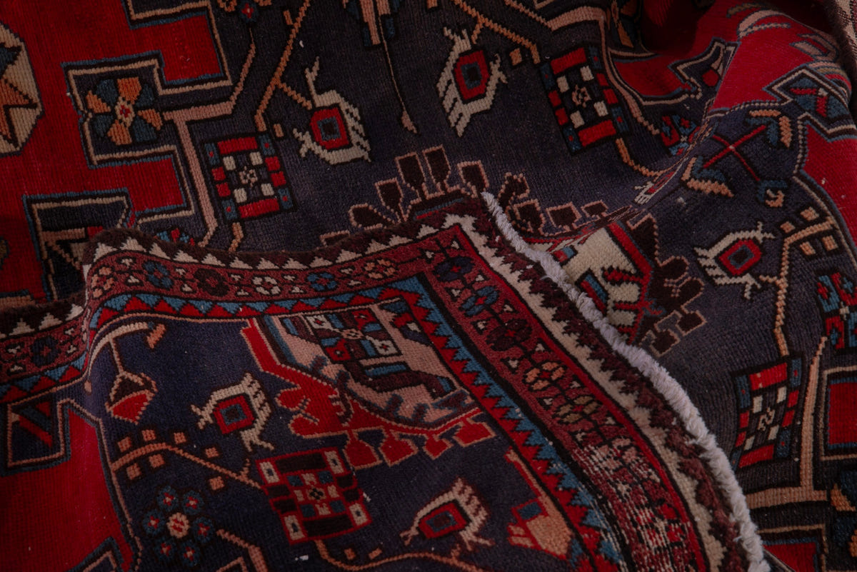 Turkish Anatolian area rug in deep red and navy, view 8 of 19