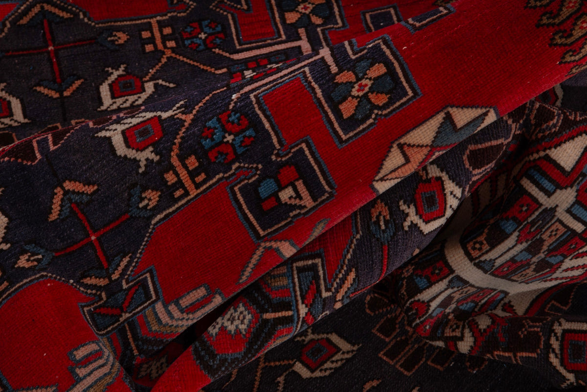 Turkish Anatolian area rug in deep red and navy, view 10 of 19