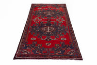 Turkish Anatolian area rug in deep red and navy, view 13 of 19