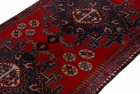 Turkish Anatolian area rug in deep red and navy, view 14 of 19