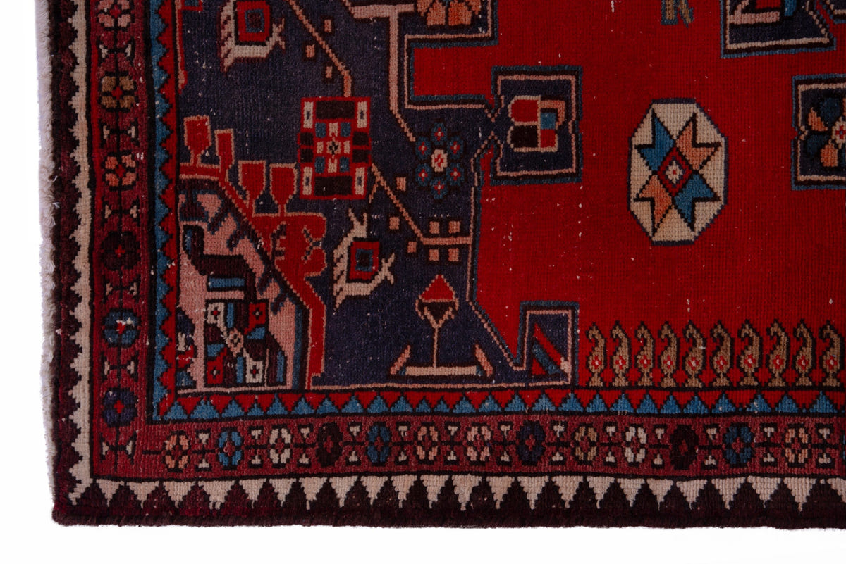 Turkish Anatolian area rug in deep red and navy, view 15 of 19