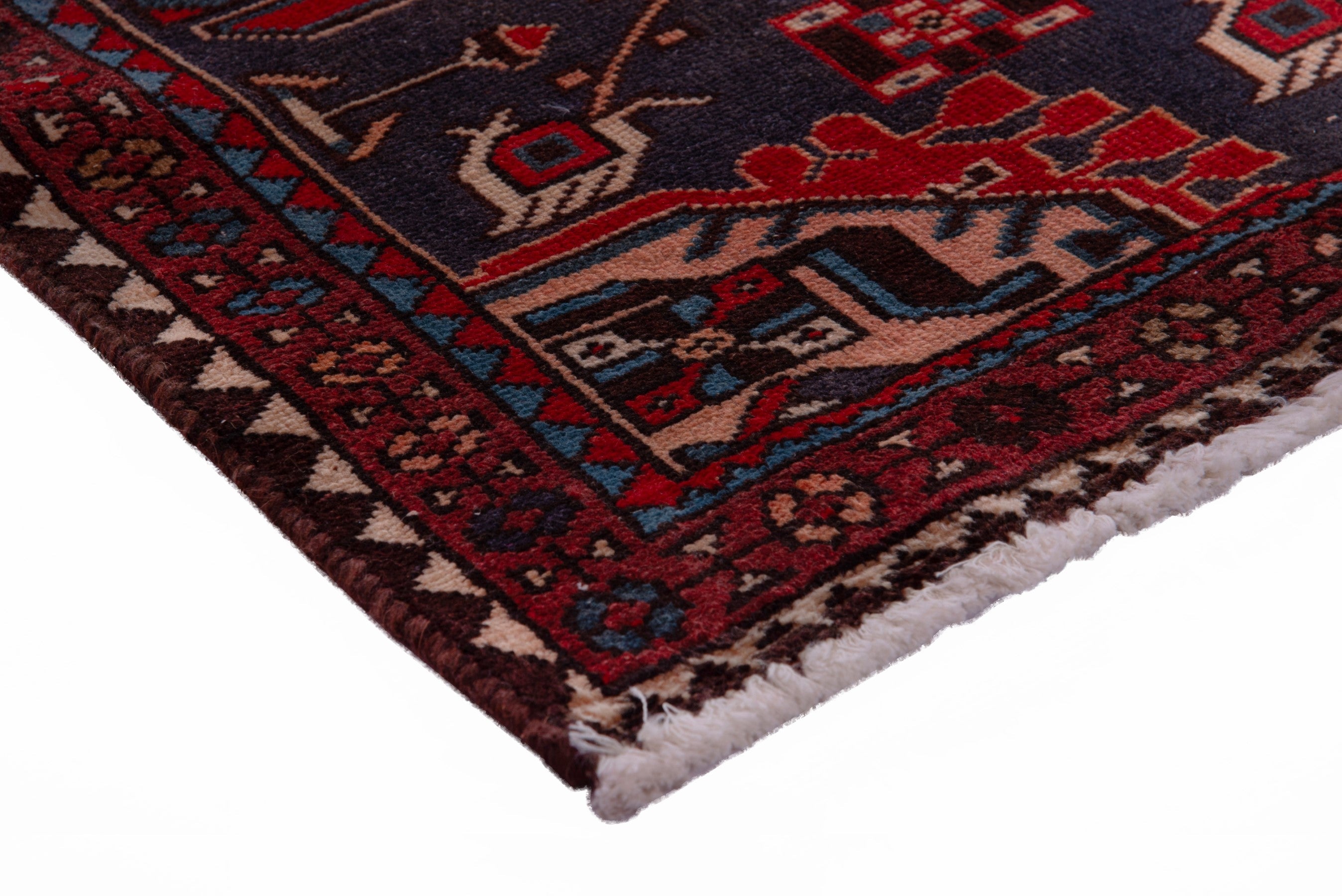 Persian area rug in deep red and navy, view 4 of 18