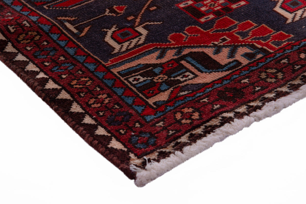 Turkish Anatolian area rug in deep red and navy, view 16 of 19