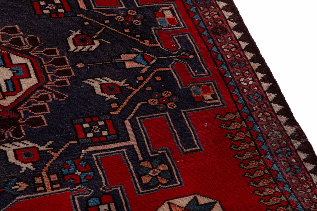 Turkish Anatolian area rug in deep red and navy, view 17 of 19