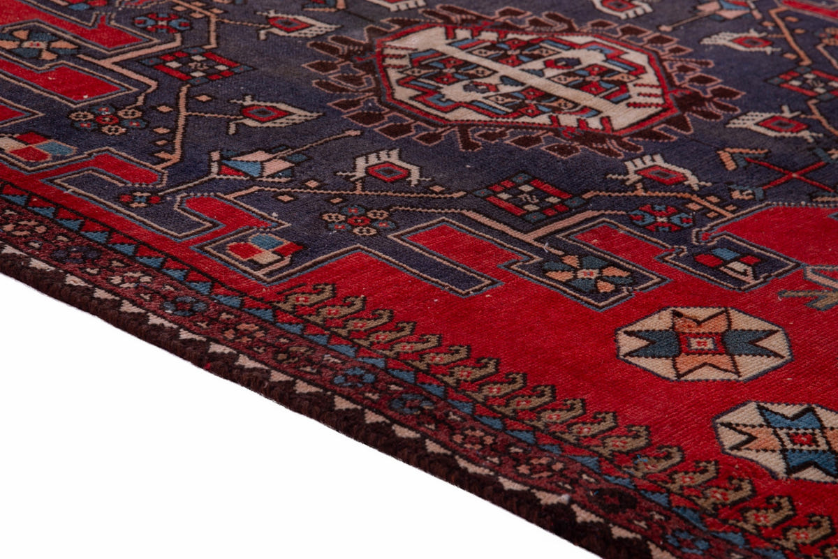 Turkish Anatolian area rug in deep red and navy, view 18 of 19