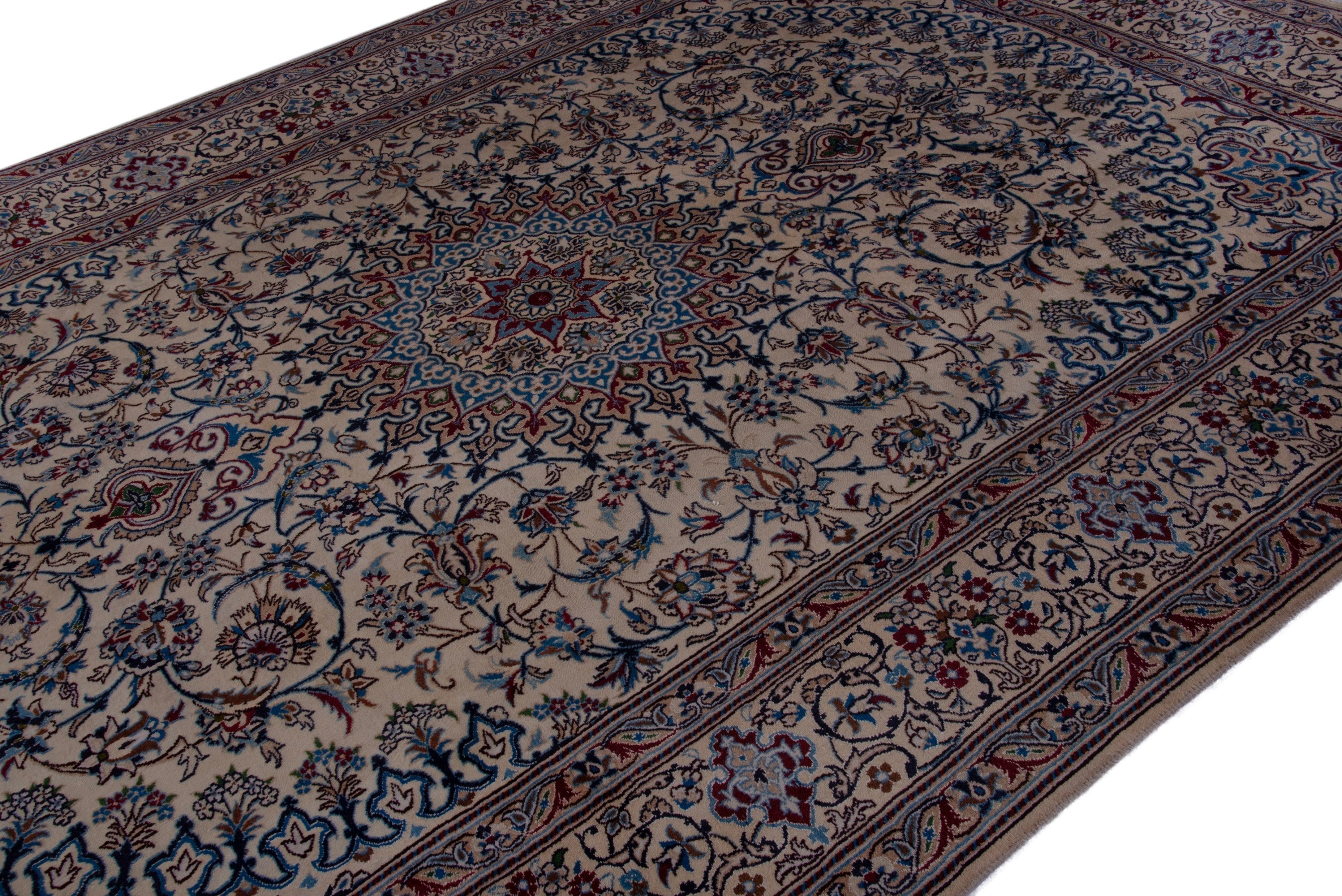 Persian Nain oversized rug in cream and navy, view 6 of 20