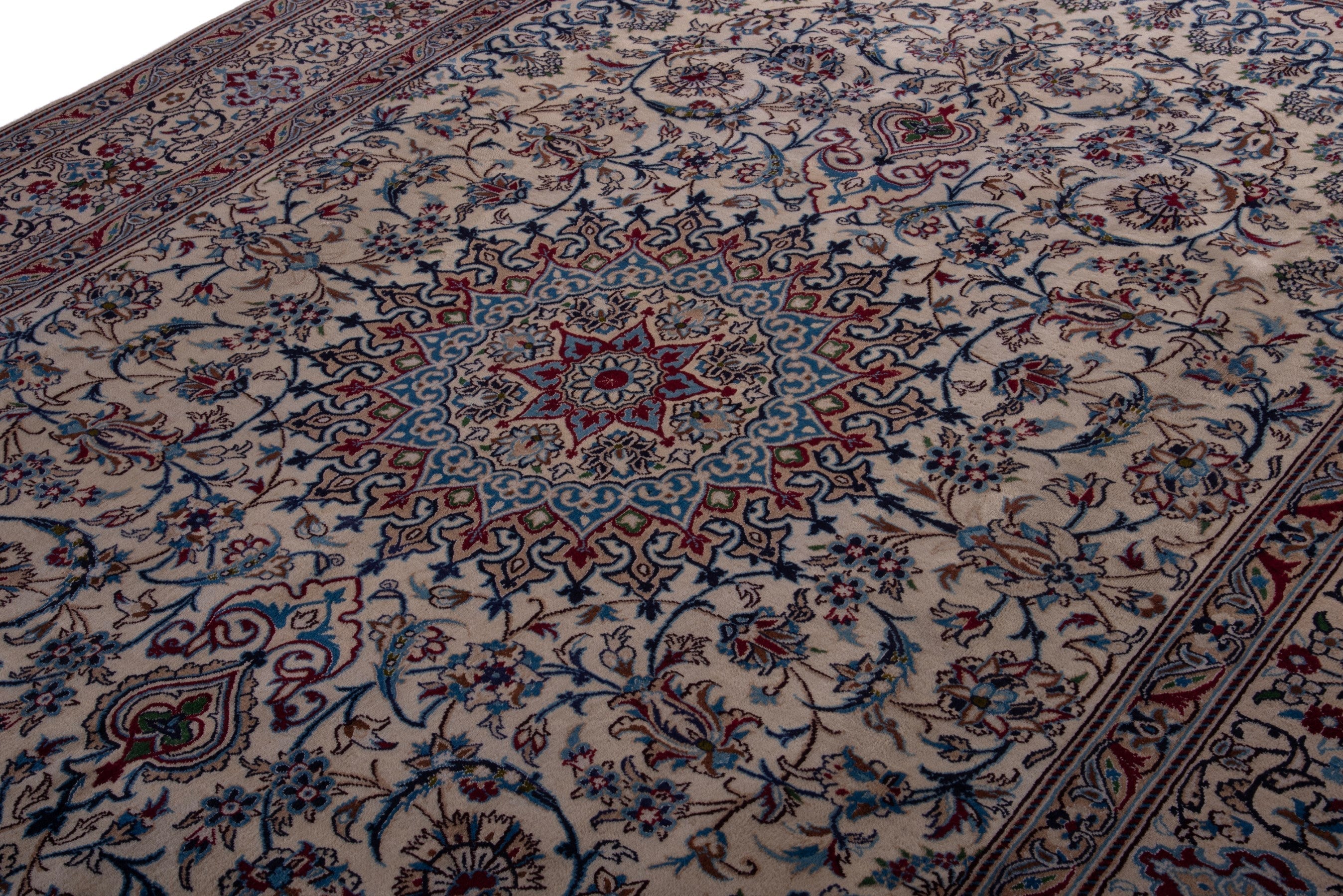 Persian Nain oversized rug in cream and navy, view 9 of 20