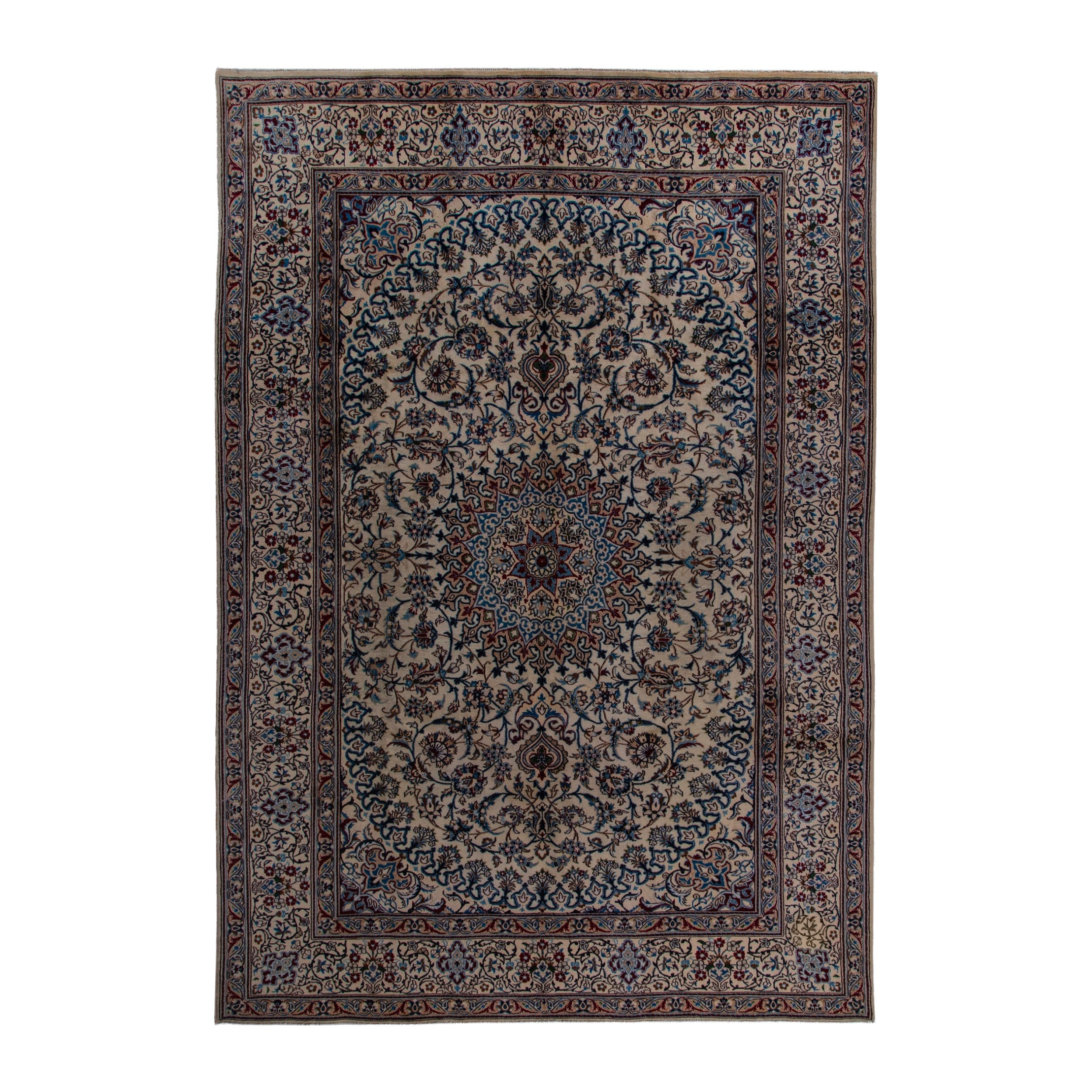Persian Nain oversized rug in cream and navy, 8'1" x 11'7"