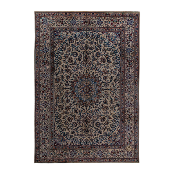Persian Nain oversized rug in cream and navy, 8'1" x 11'7"