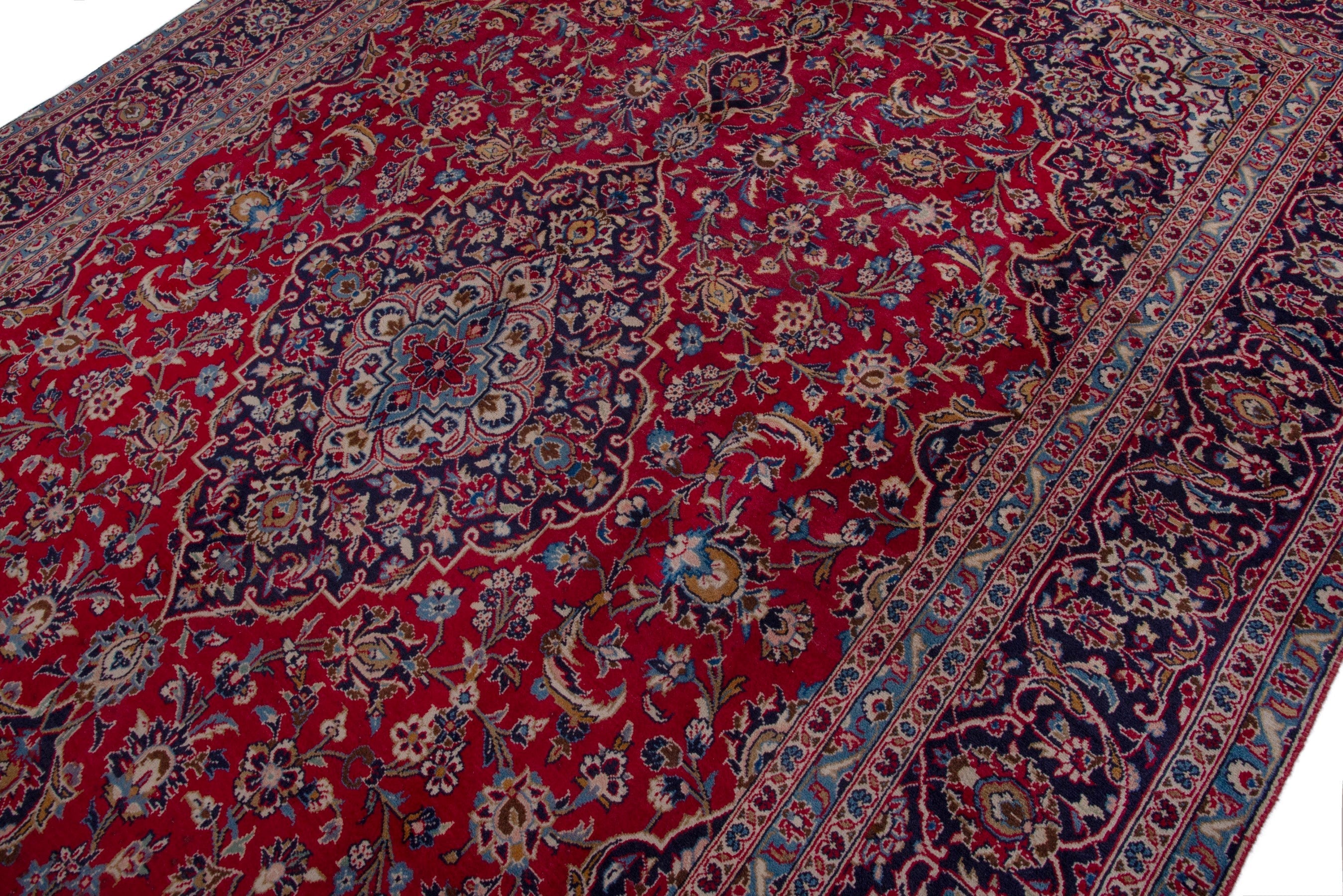 Persian Kashan oversized rug in deep red and taupe, view 6 of 18