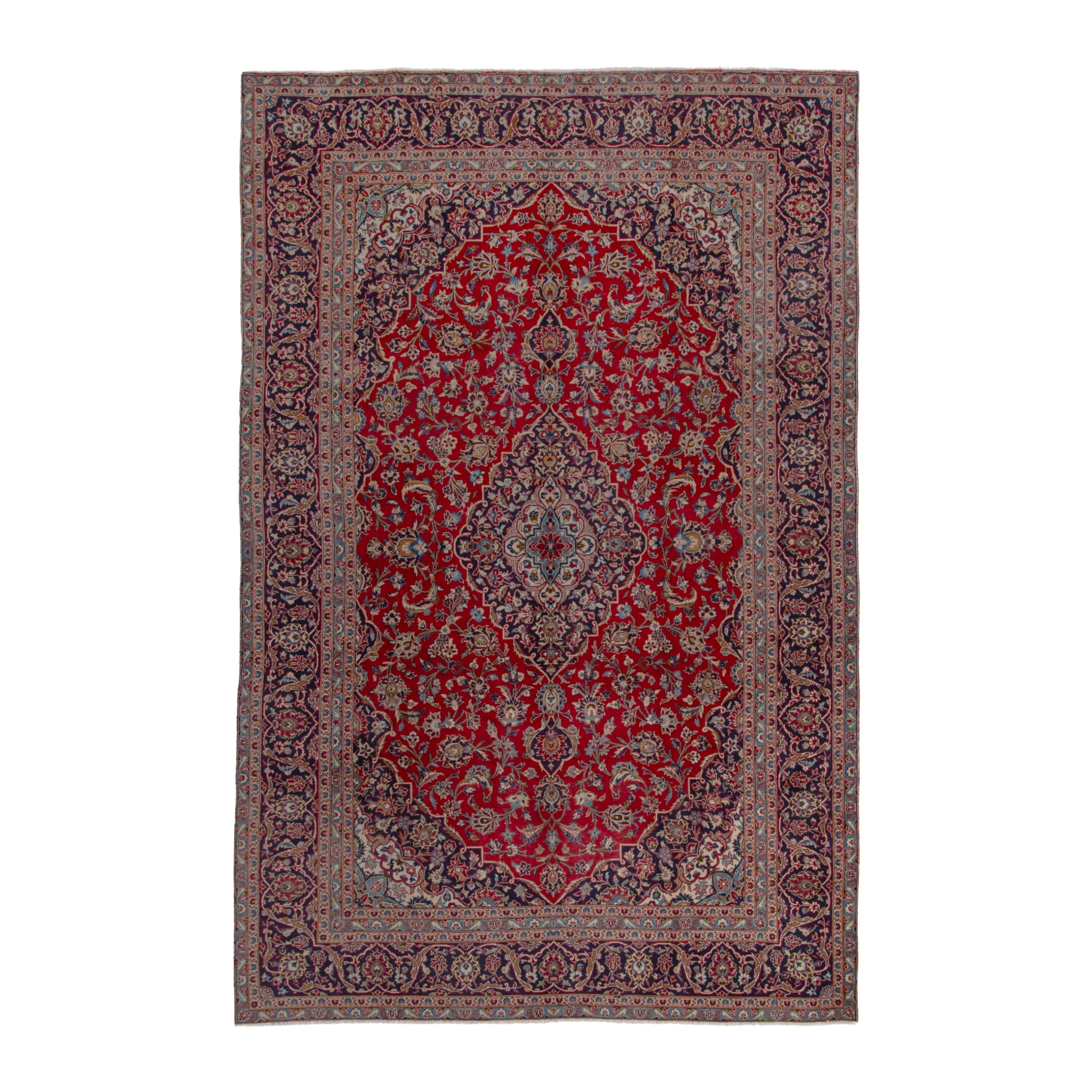Persian Kashan oversized rug in deep red and taupe, 7'7" x 11'8"