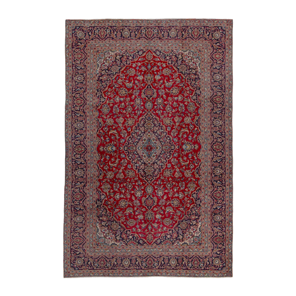Persian Kashan oversized rug in deep red and taupe, 7'7" x 11'8"