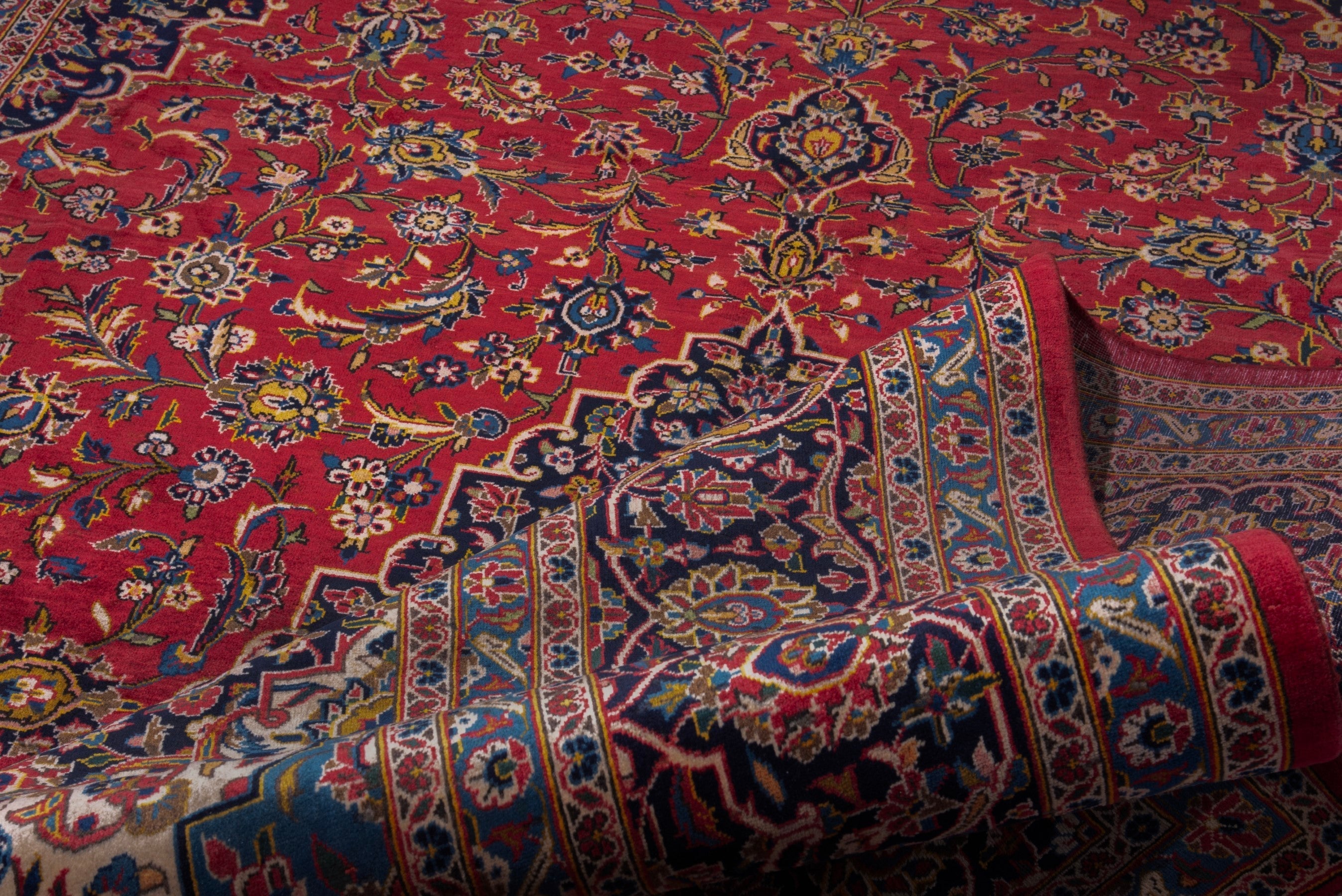 Persian Kashan oversized rug in deep red and taupe, view 14 of 16