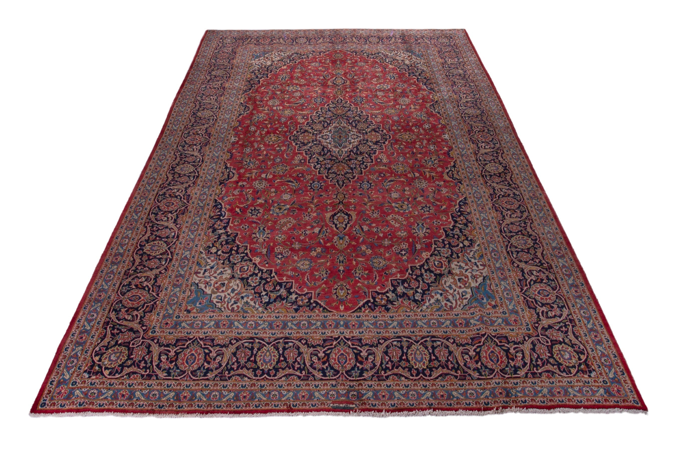 Persian Kashan oversized rug in deep red and taupe, view 3 of 16