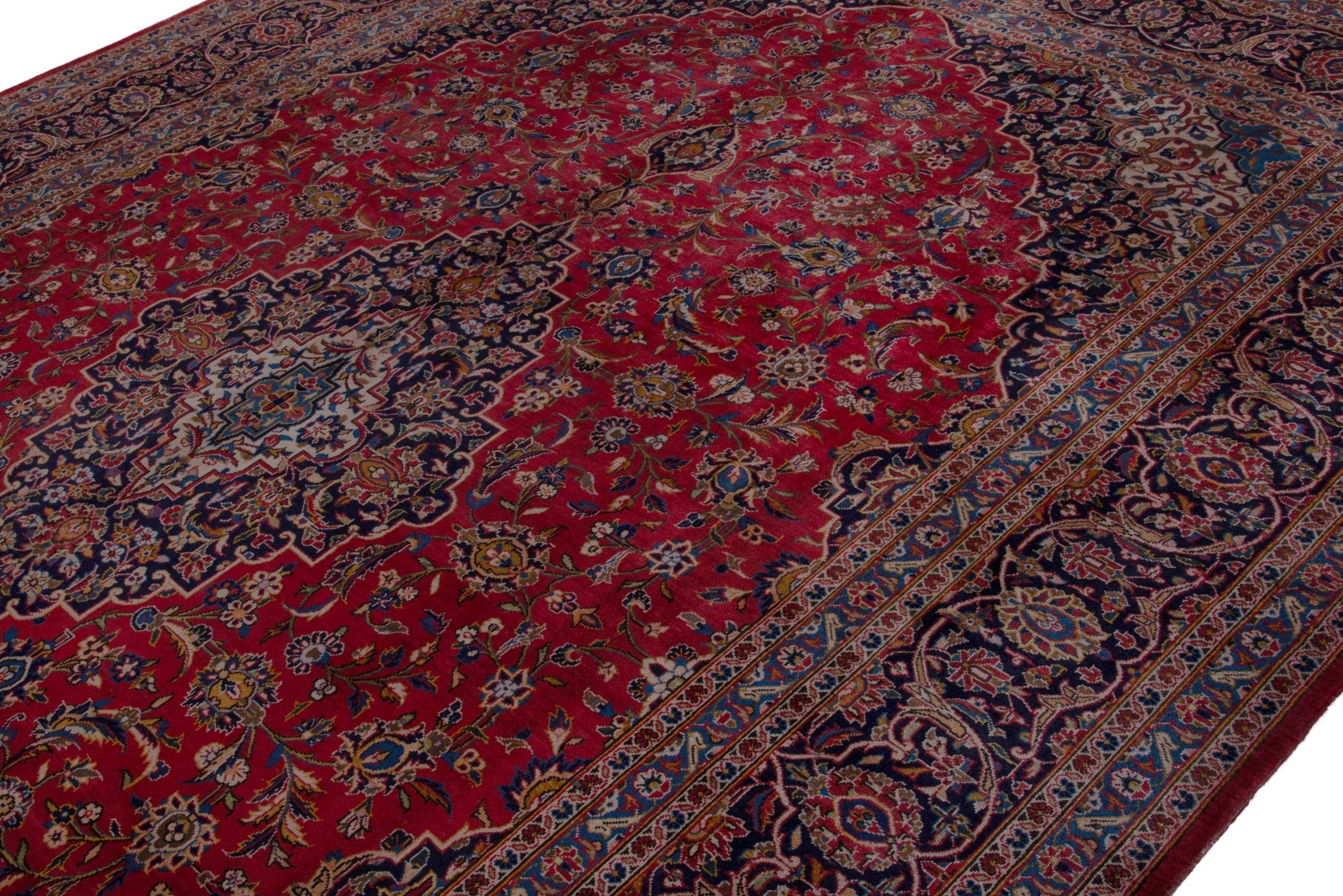 Persian Kashan oversized rug in deep red and taupe, view 6 of 16