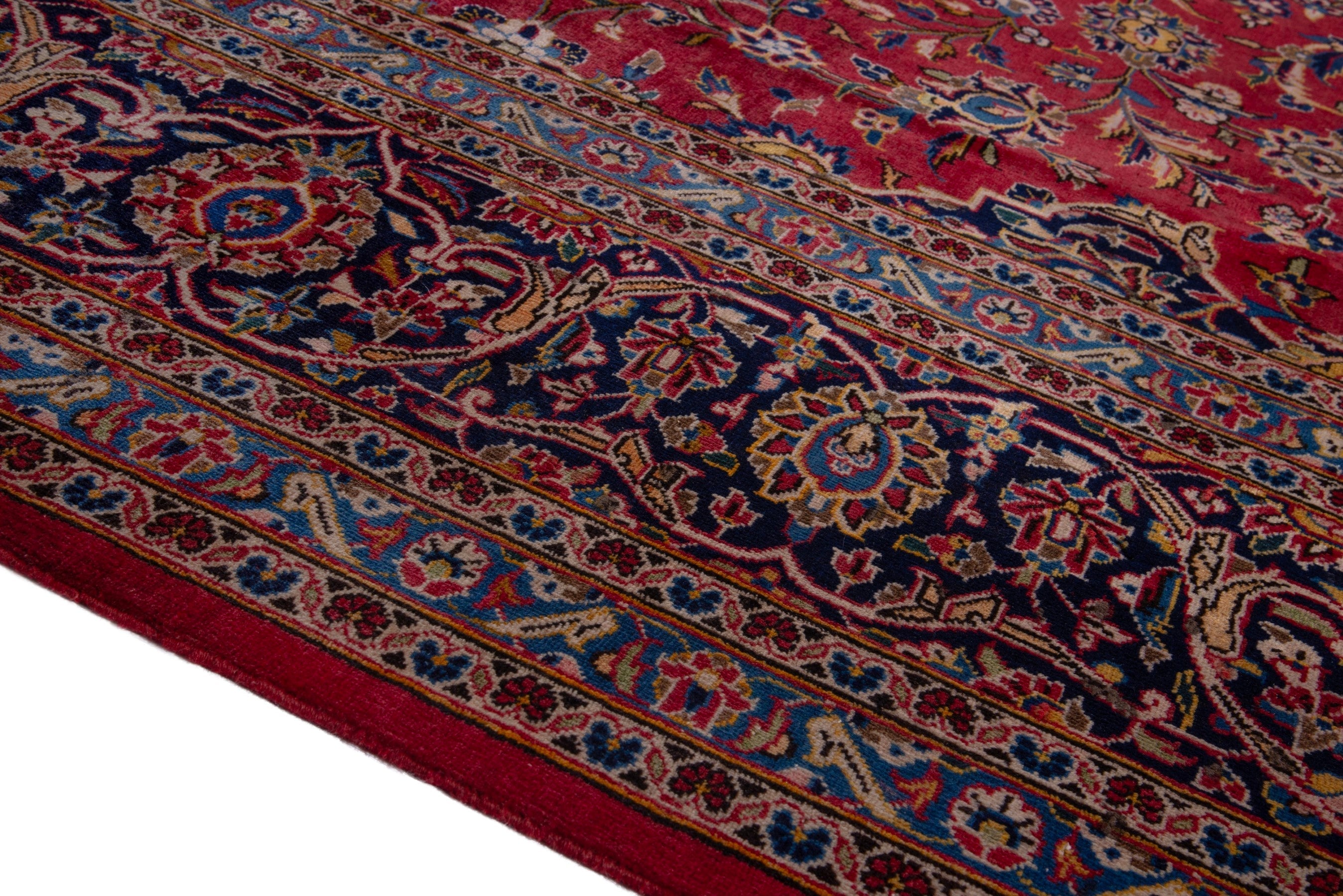 Persian Kashan oversized rug in deep red and taupe, view 4 of 16