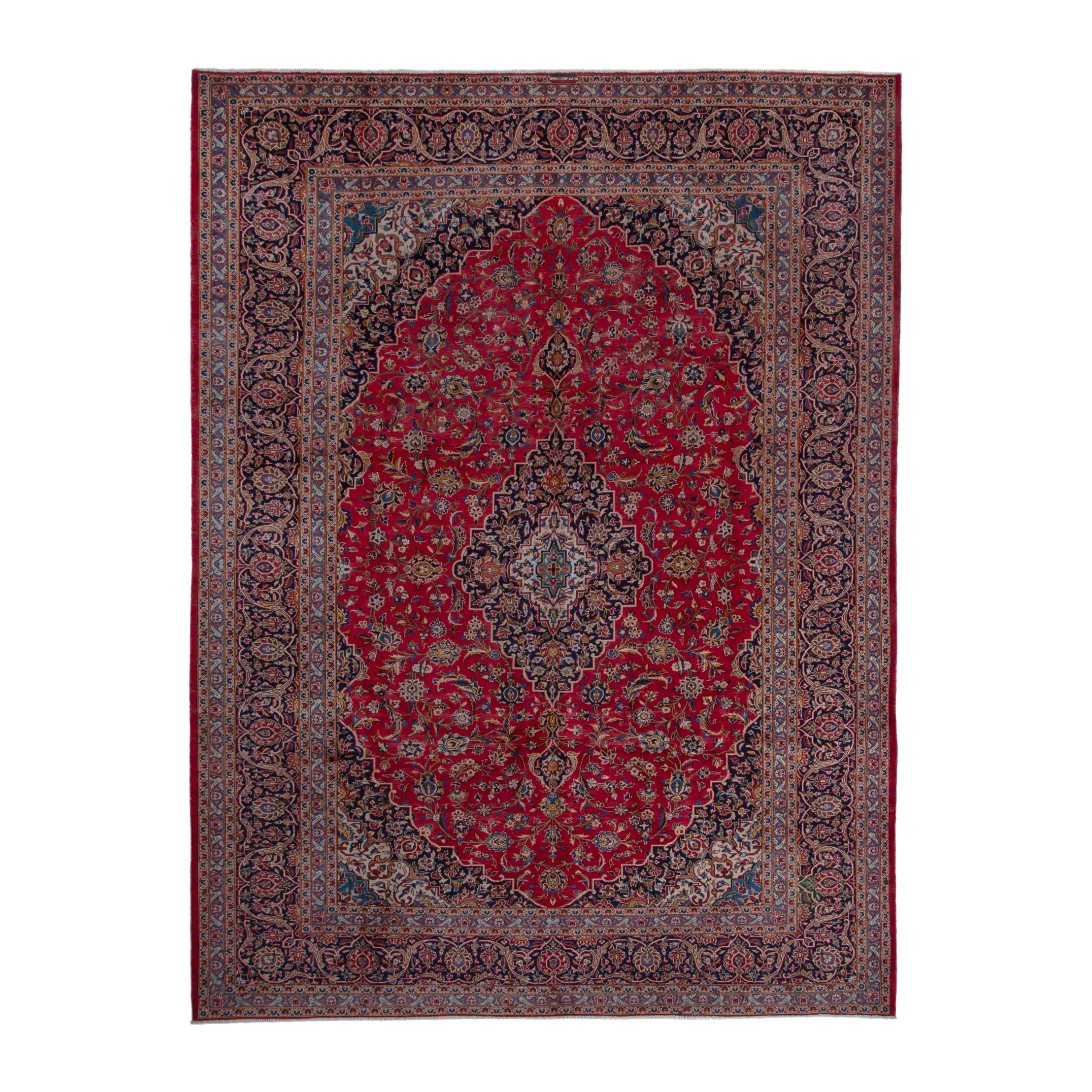Persian Kashan oversized rug in deep red and taupe, 9'1" x 12'6"
