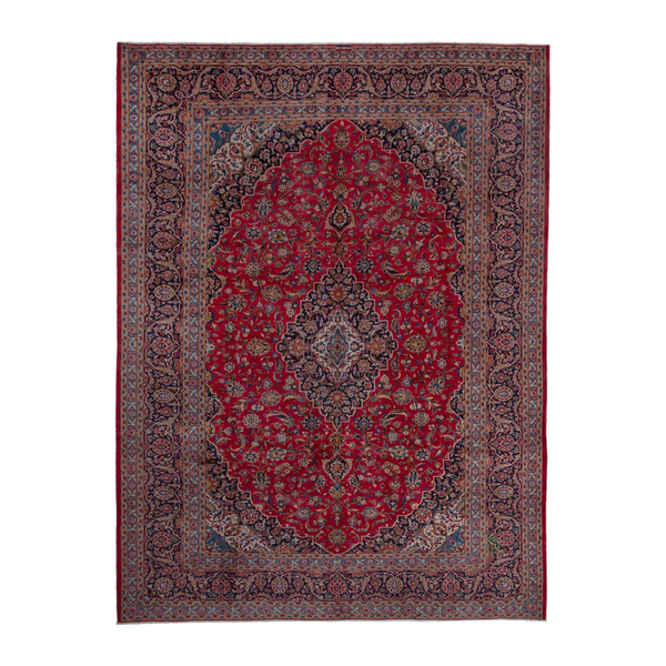 Persian Kashan oversized rug in deep red and taupe, 9'1" x 12'6"