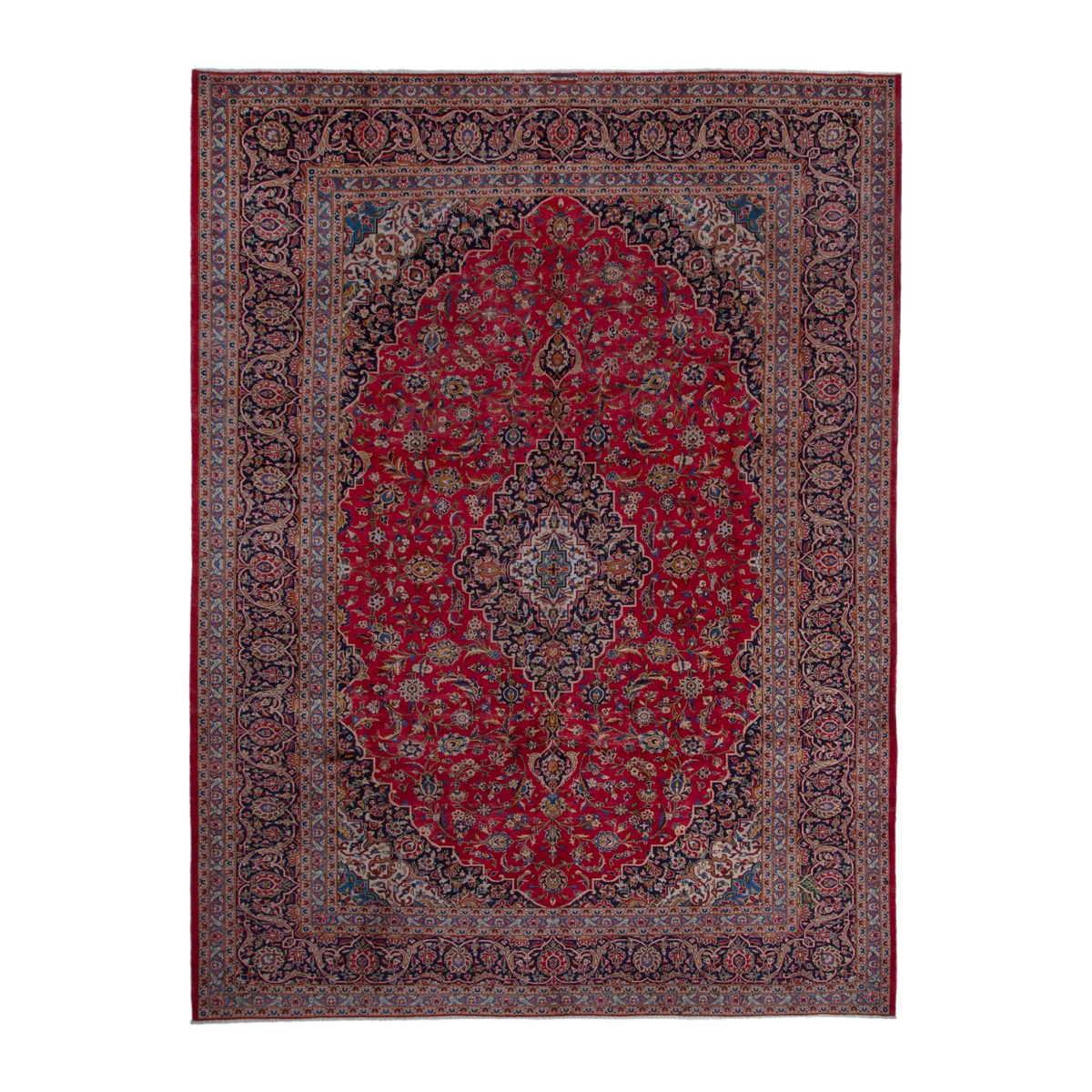 Persian Kashan oversized rug in deep red and taupe, 9'1" x 12'6"