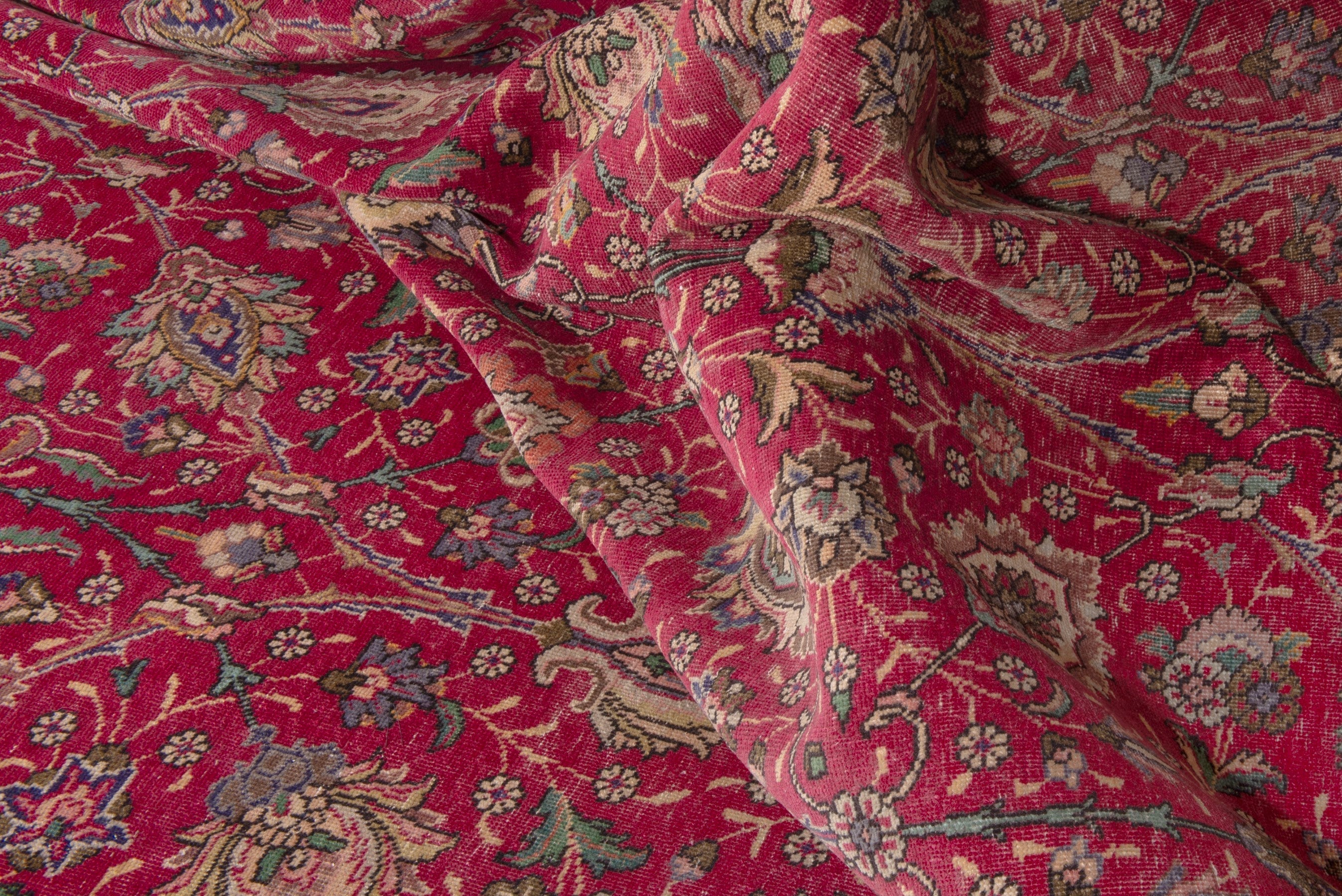 Persian Tabriz oversized rug in deep red and dark blue, view 14 of 17